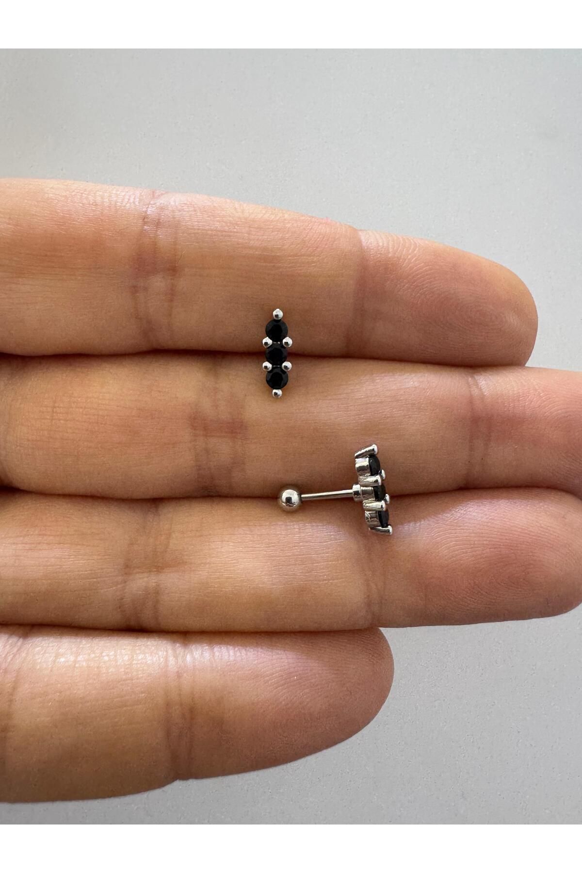 Arescollection 3 sıra zirkon taşlı helix lobe tragus uyumlu 1 adet piercing küpe
