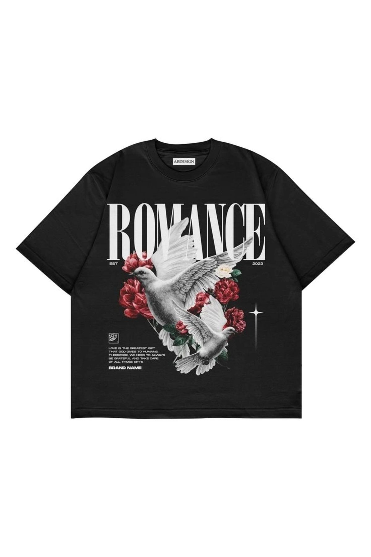 Violon Romance Baskılı Siyah Renk Oversize Baskılı T-Shirt