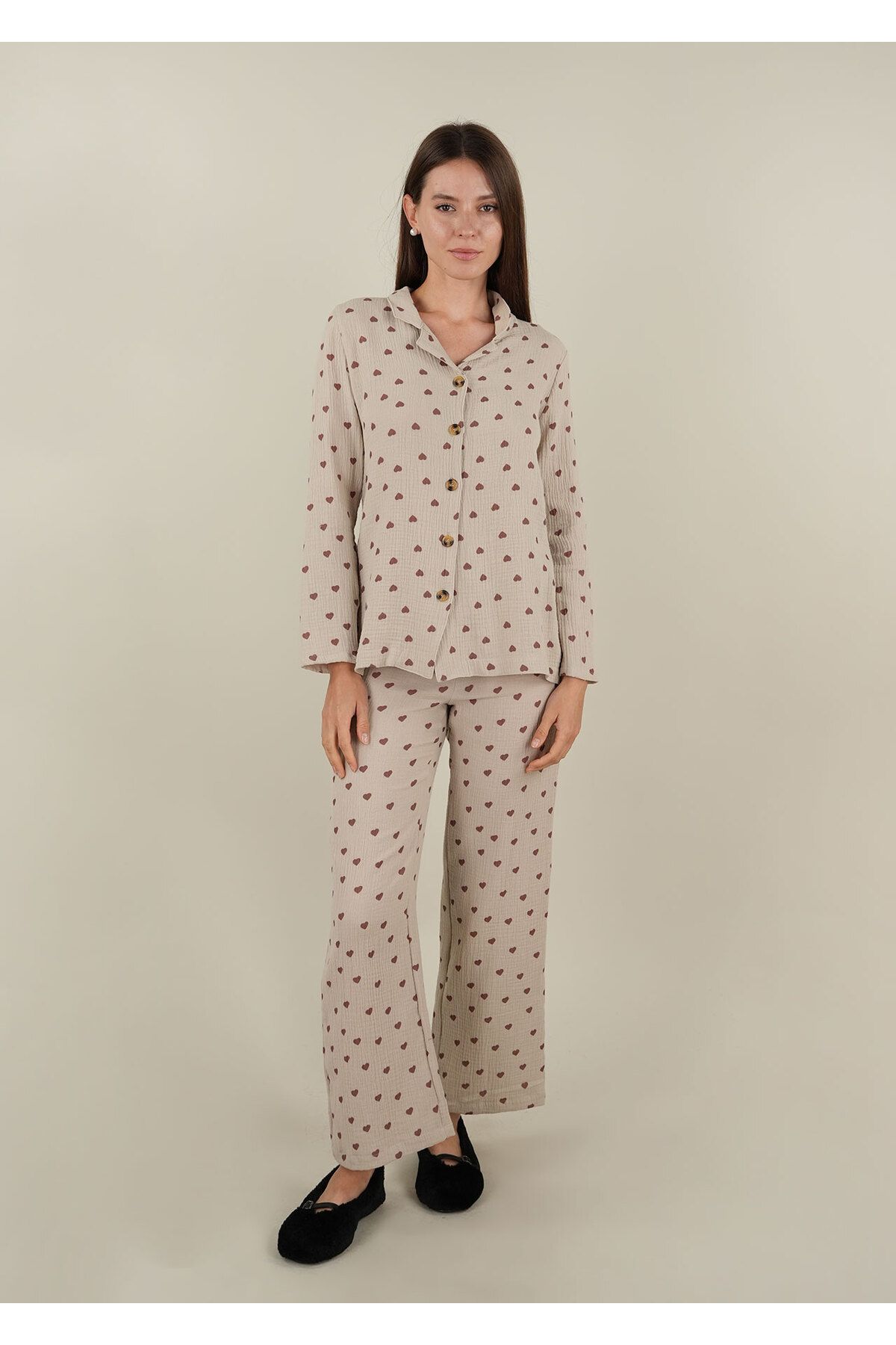 COLORDS Kadın Müslin Kalpli Pijama Takımı