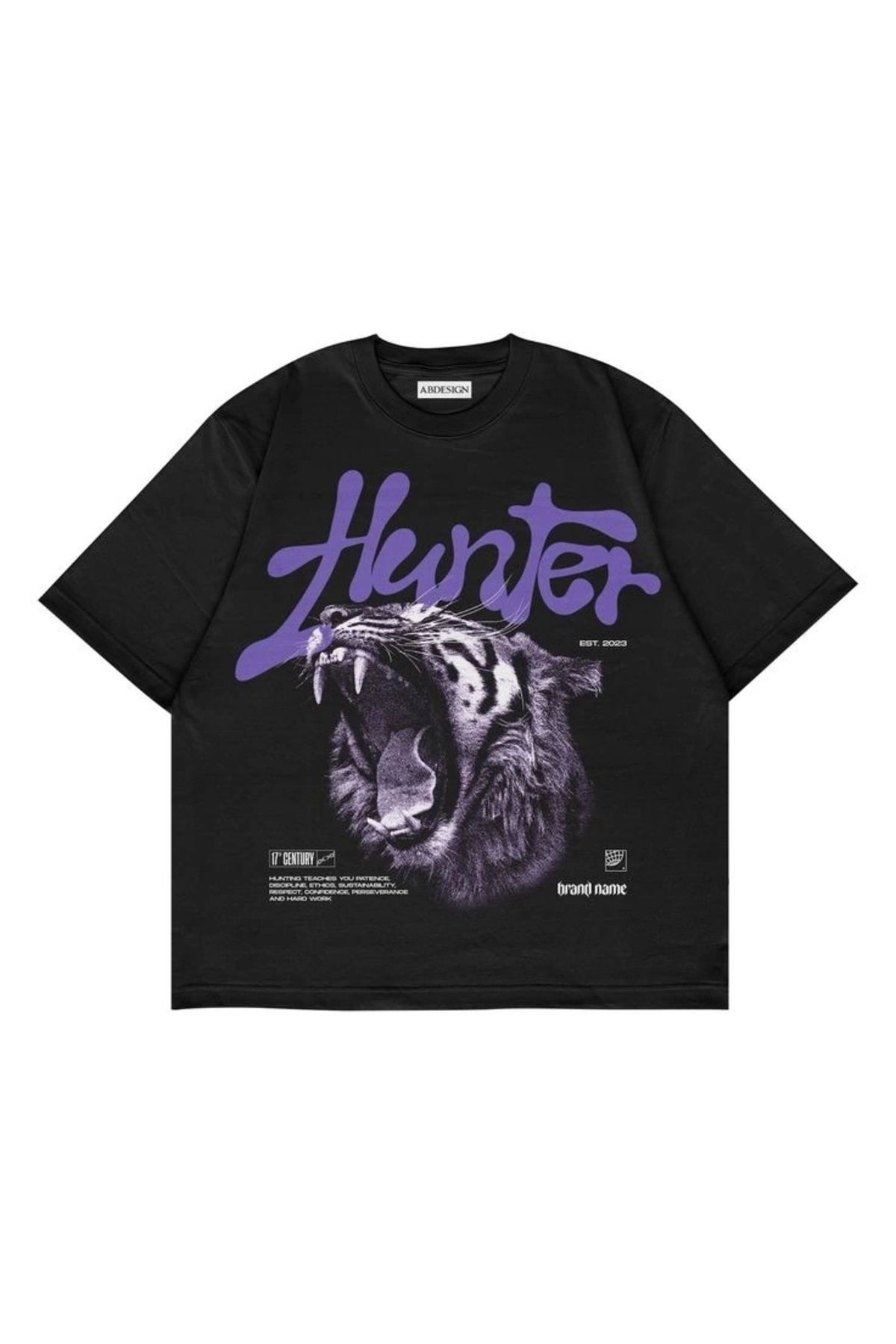 Violon Hunter Baskılı Siyah Renk Oversize T-Shirt