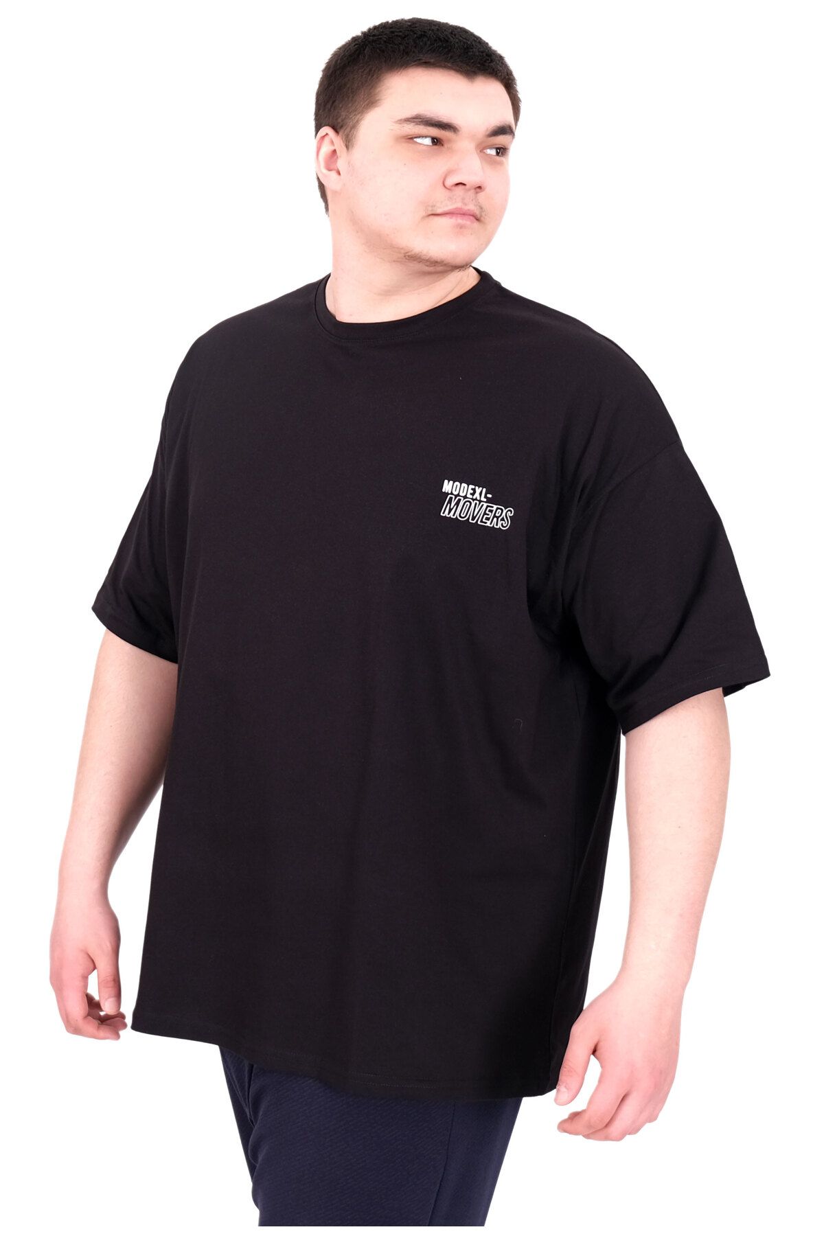 ModeXL Mode XL Büyük Beden Erkek T-Shirt Bisiklet Yaka FAITH U25030 Siyah