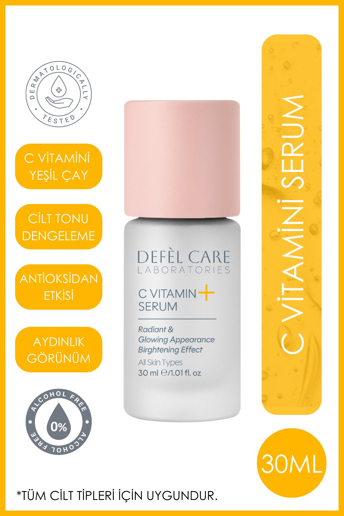 Defel Care C Vitamini Serum Canlandırıcı ve Parlaklık Veren Cilt Serumu Antioksidan Etki Cilt Tonu Dengeleme