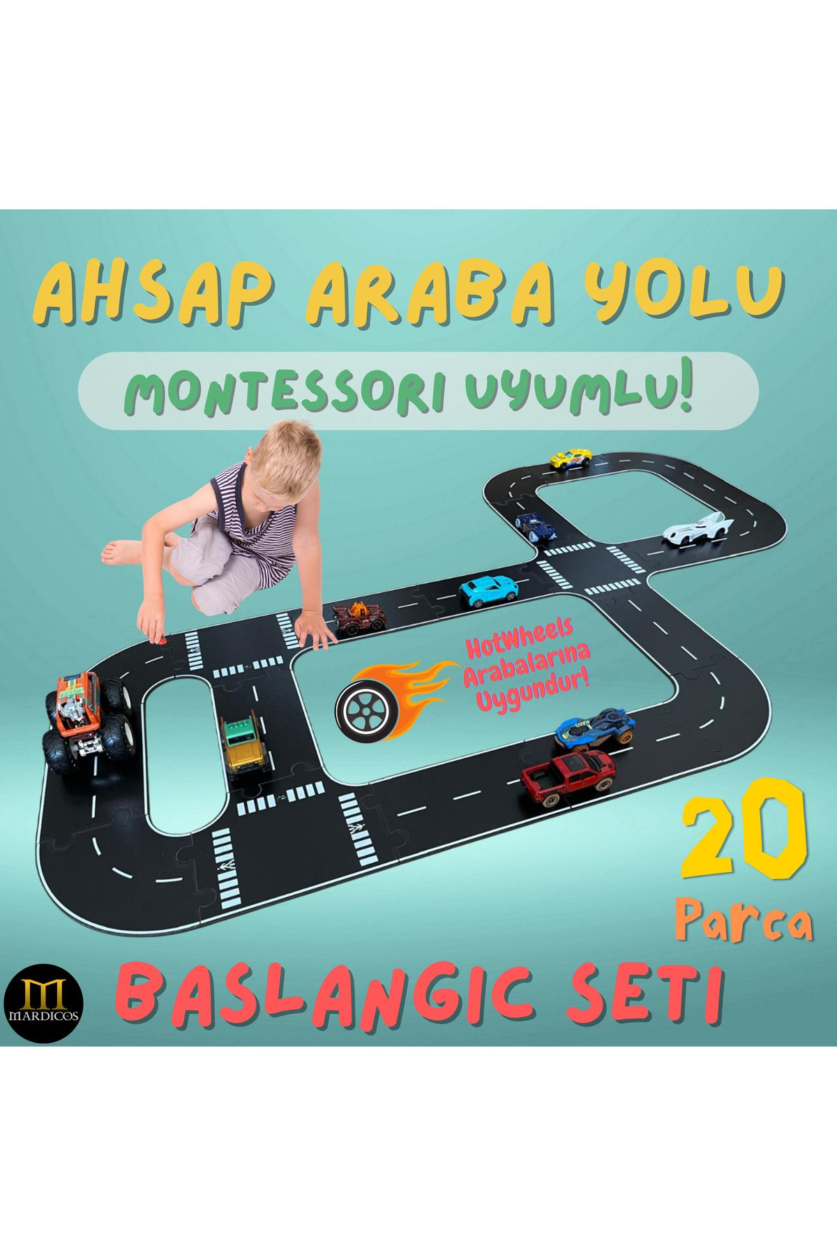 Mardicos Montessori Uyumlu Ahşap Araba Yolu Seti – Kur, Oyna, Keşfet!