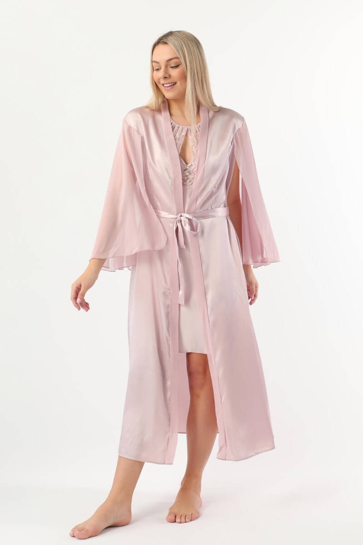 Pierre Cardin Kadın Pelerin Kollu Gecelik Sabahlık Takımı