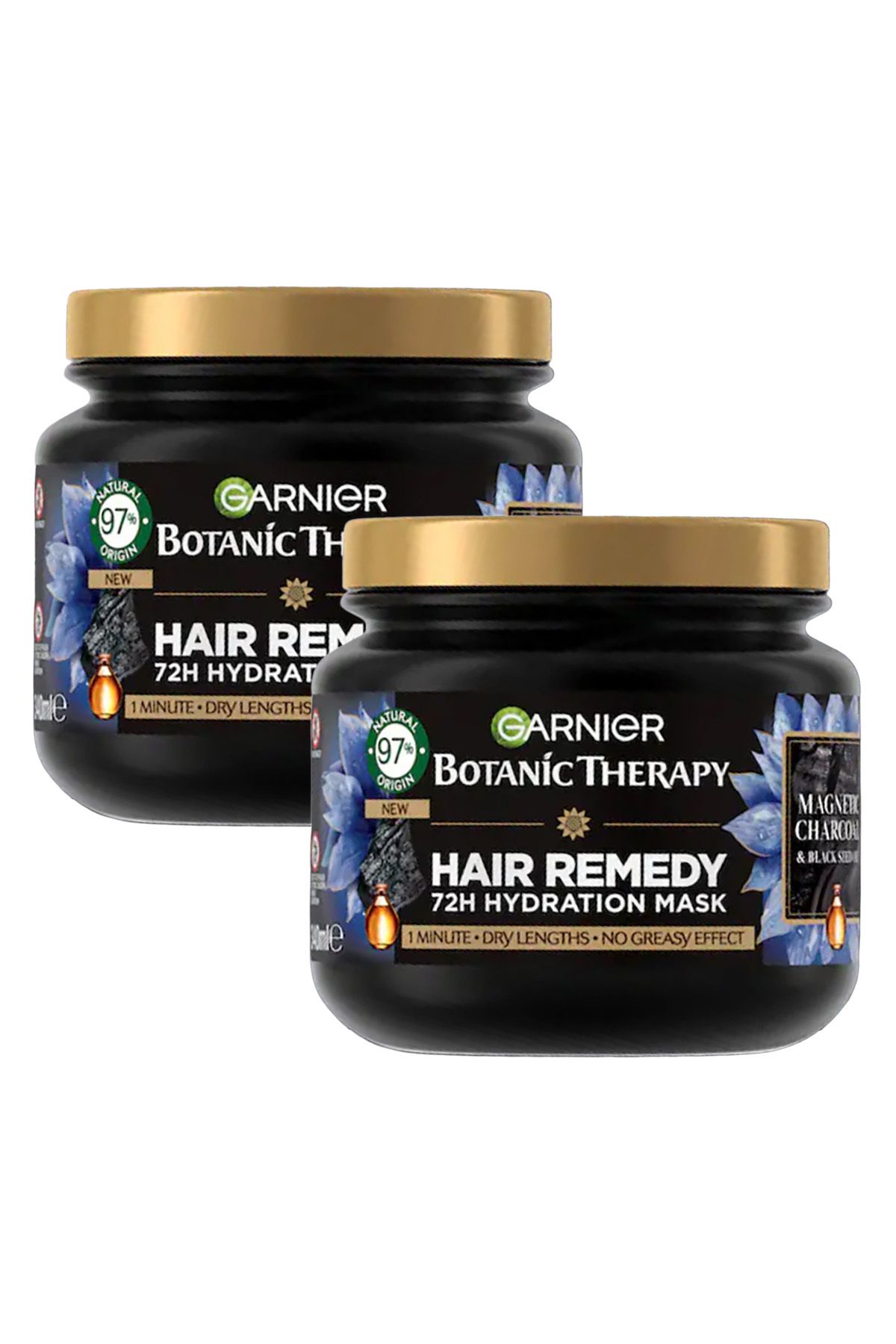 Garnier Mască Botanic Therapy Cu Cărbune Magnetic Ricin Și Ulei De Semințe Negre, 340ml X 2 Buc. - One Size