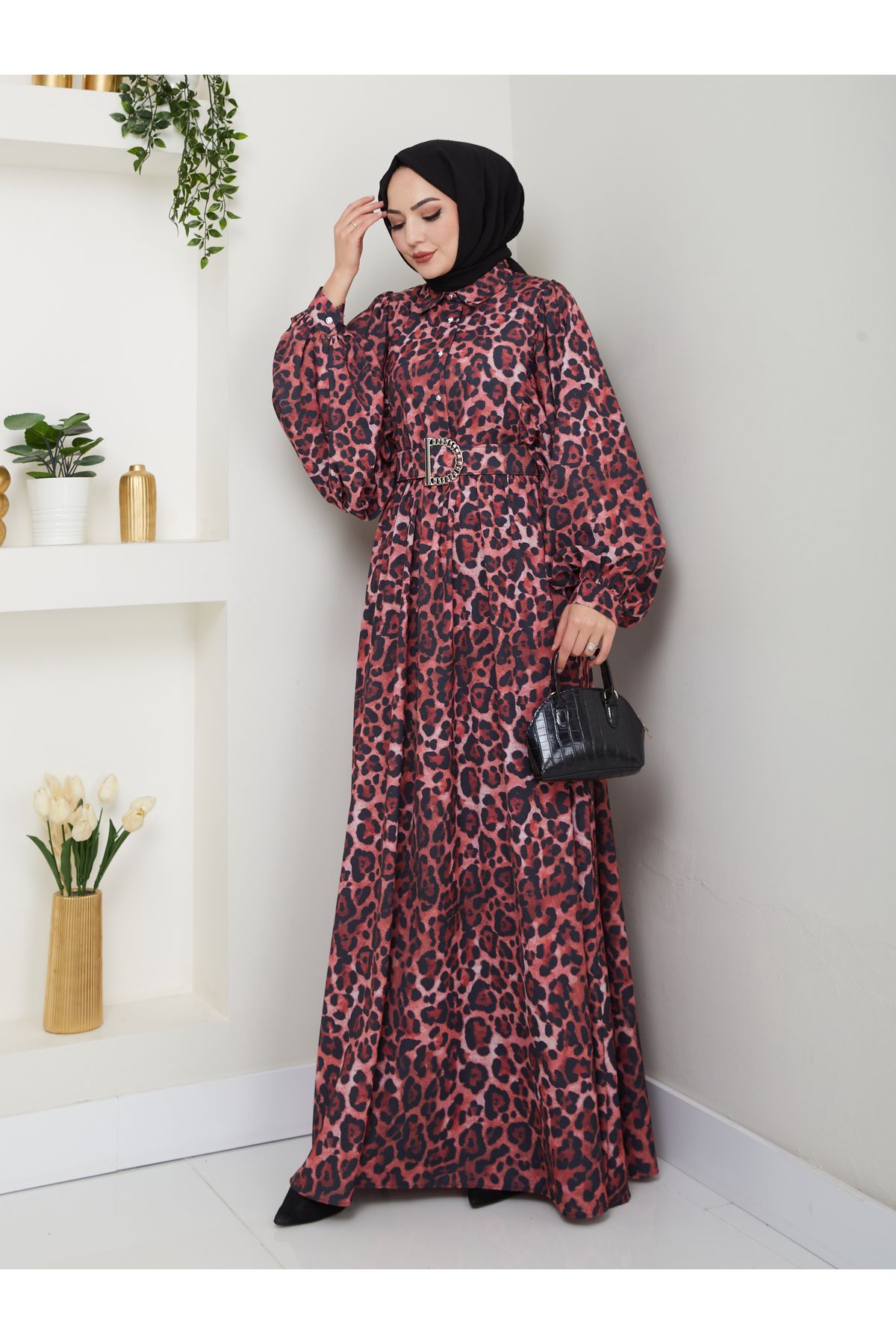 EFSUN MODA LEOPAR DESENLİ ELBİSE KAPLMA KEMER 2002