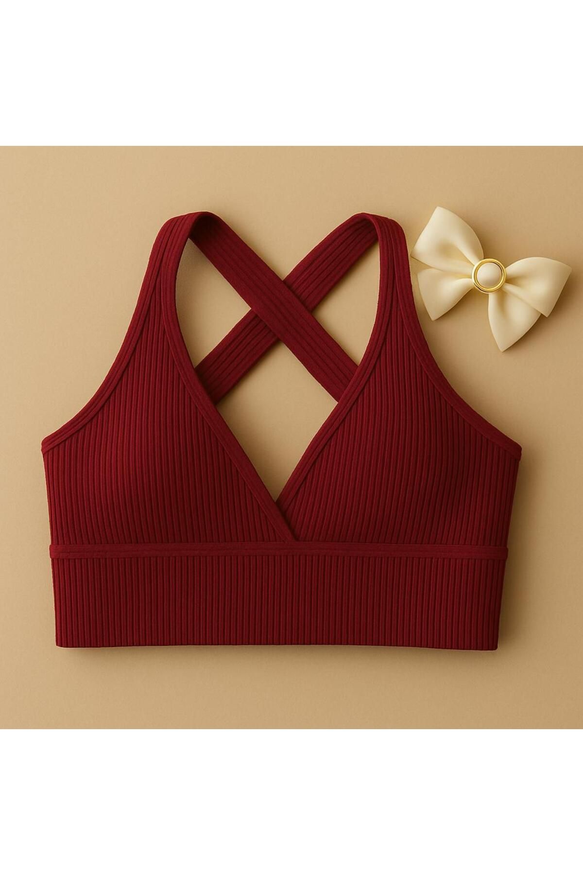 Stail Moda Kadın Sarı Kaşkorse KUMAŞ Çapraz Sırt Detaylı Şık Crop Top Bluz2025