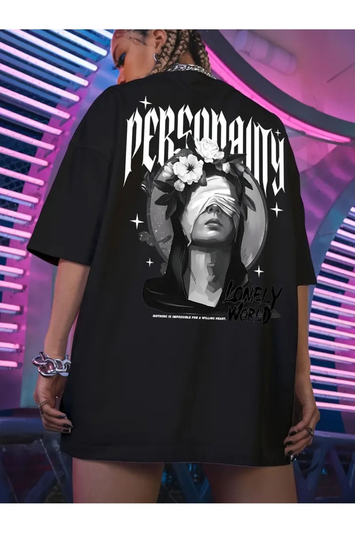LAND MODA Kadınların Büyük Beden Rahat Grafik T-Shirt - Bol Kesim, Yuvarlak Yaka, Kısa Kollu