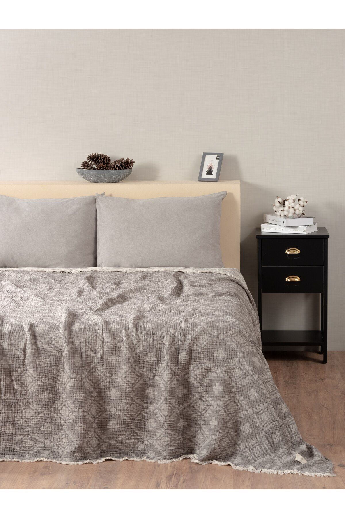 MYLASA HOME Müslin 4 Katlı Aztec Desenli (Jakarlı) Çift Kişilik Yatak Örtüsü-Yazlık Pike 220x240cm