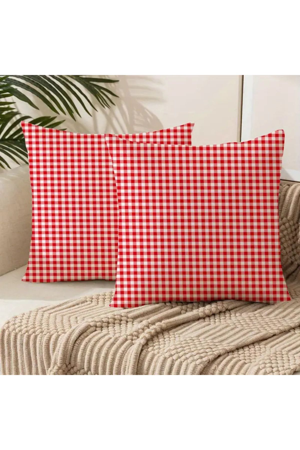 baladı home ev tekstil home collection Ekose Dekoratif Yastık Kılıfı Tüm Mevsimler İçin Yastık Kılıfı,Çiftlik Ev Dekoru 40 x 40cm 1 adet