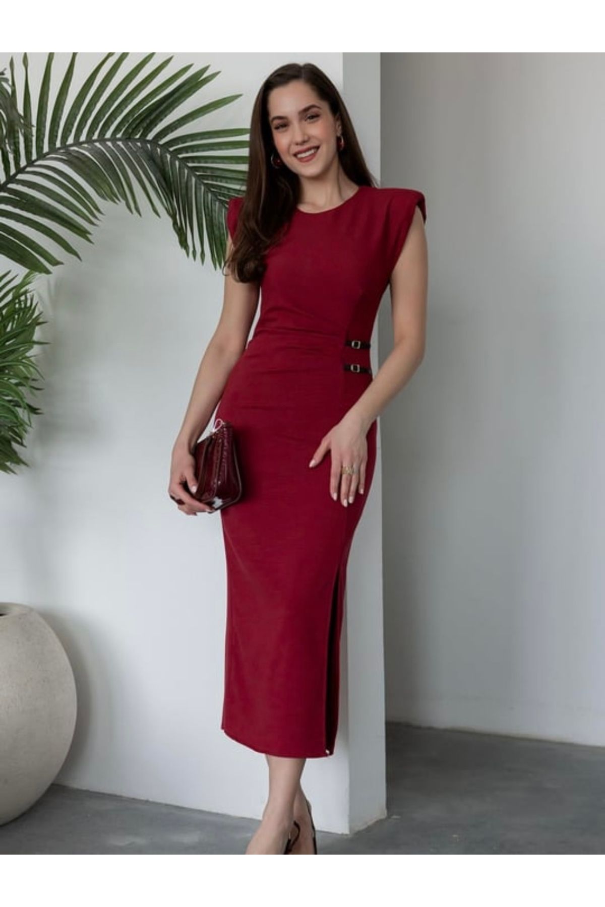 Lotus BORDO YIRTMAÇSIZ KALEM ELBİSE
