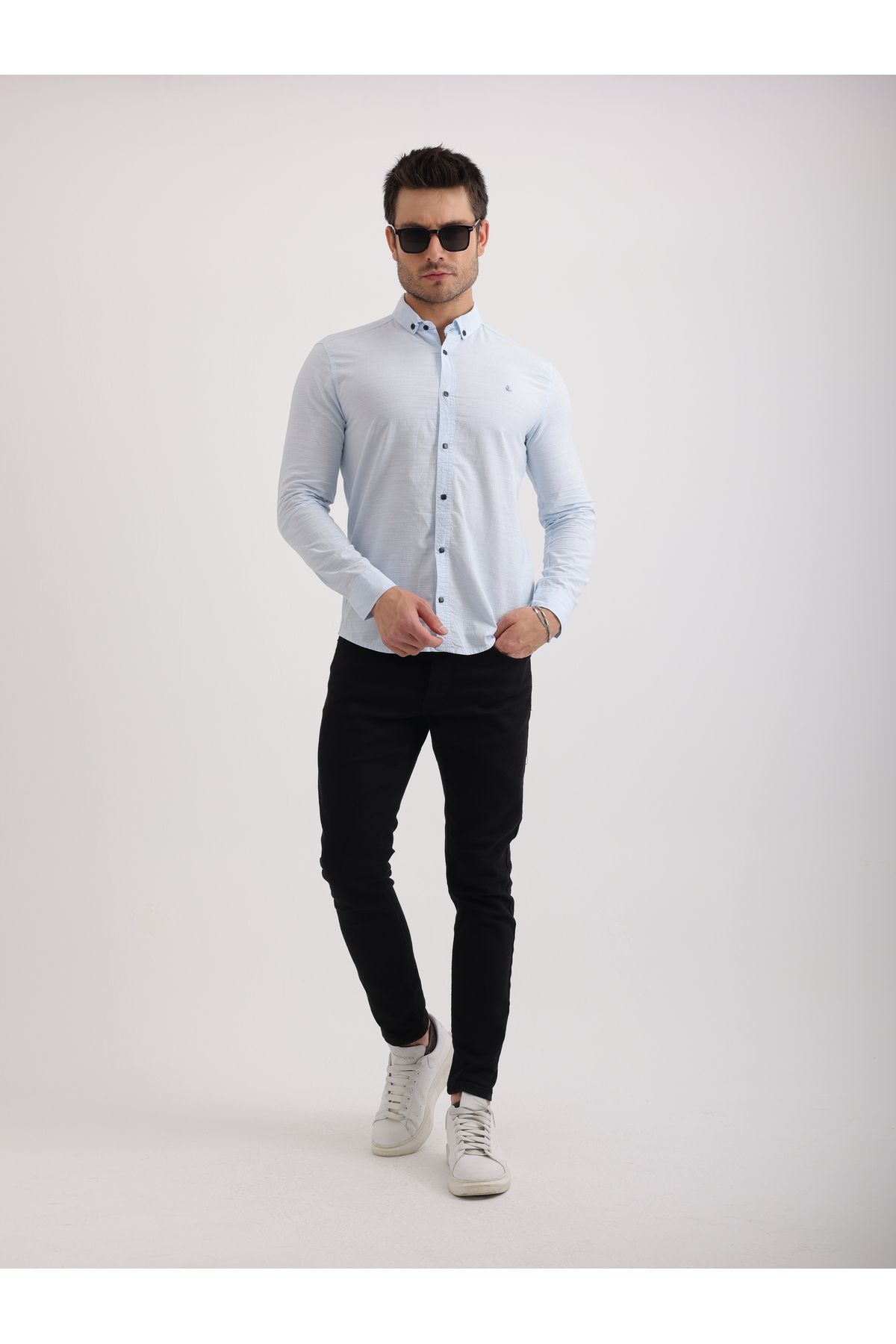 Sabe Erkek Slim Fit Mavi Keten Gömlek
