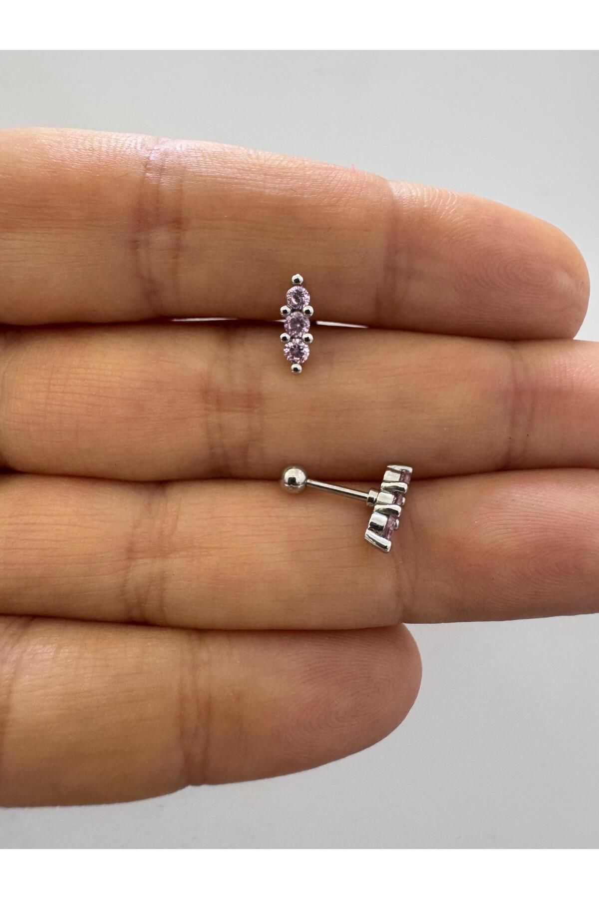 Arescollection 3 sıra zirkon taşlı helix lobe tragus uyumlu 1 adet piercing küpe