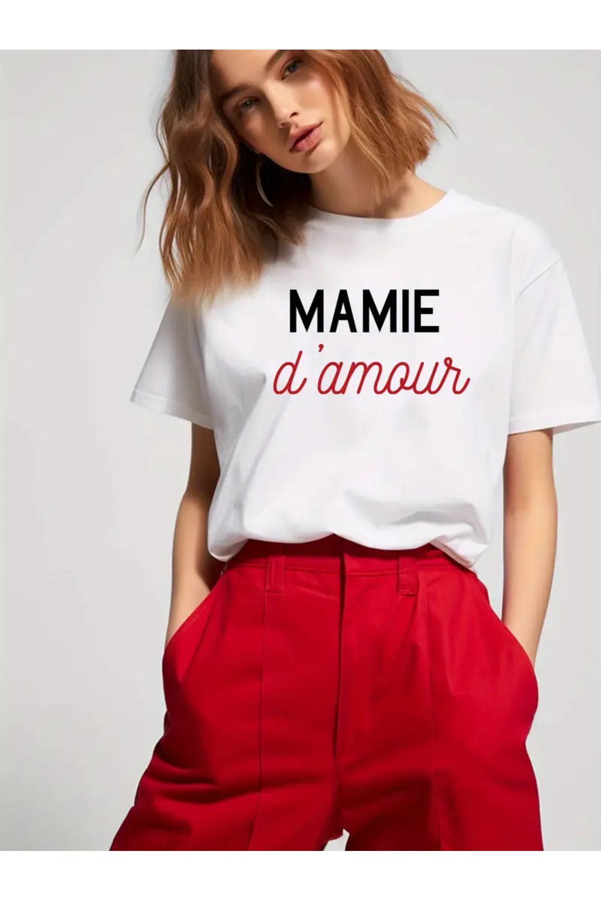 AEMİ Kadın Mamie Baskılı %100 Pamuk Oversize T-shirt