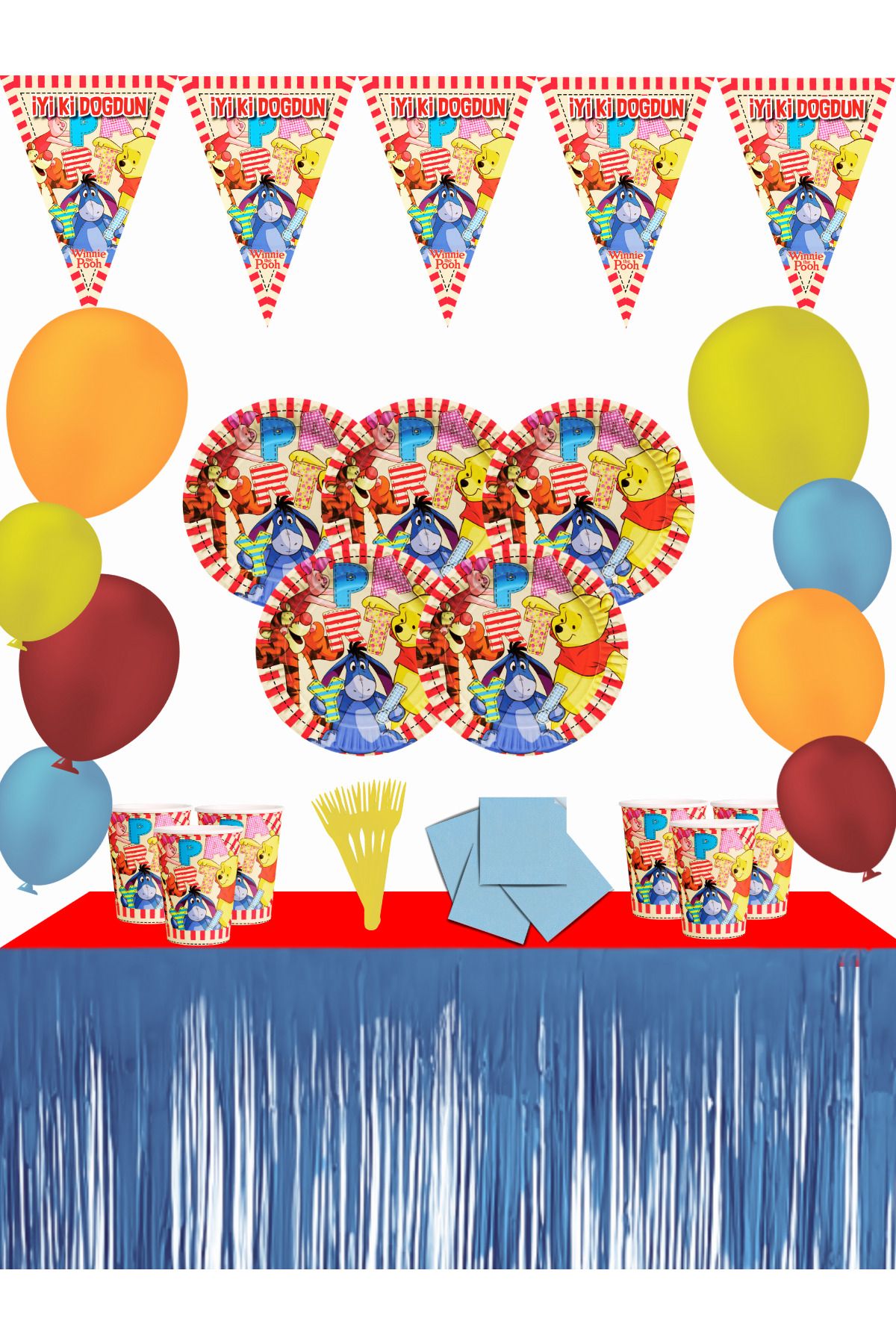 snowparty Winnie The Pooh Piglet Metalize Masa Etekli Doğum Günü Parti Süsleri Seti