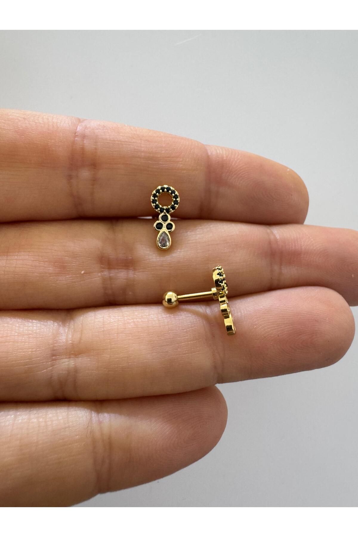 Arescollection zirkon taşlı helix lobe tragus uyumlu 1 adet piercing küpe