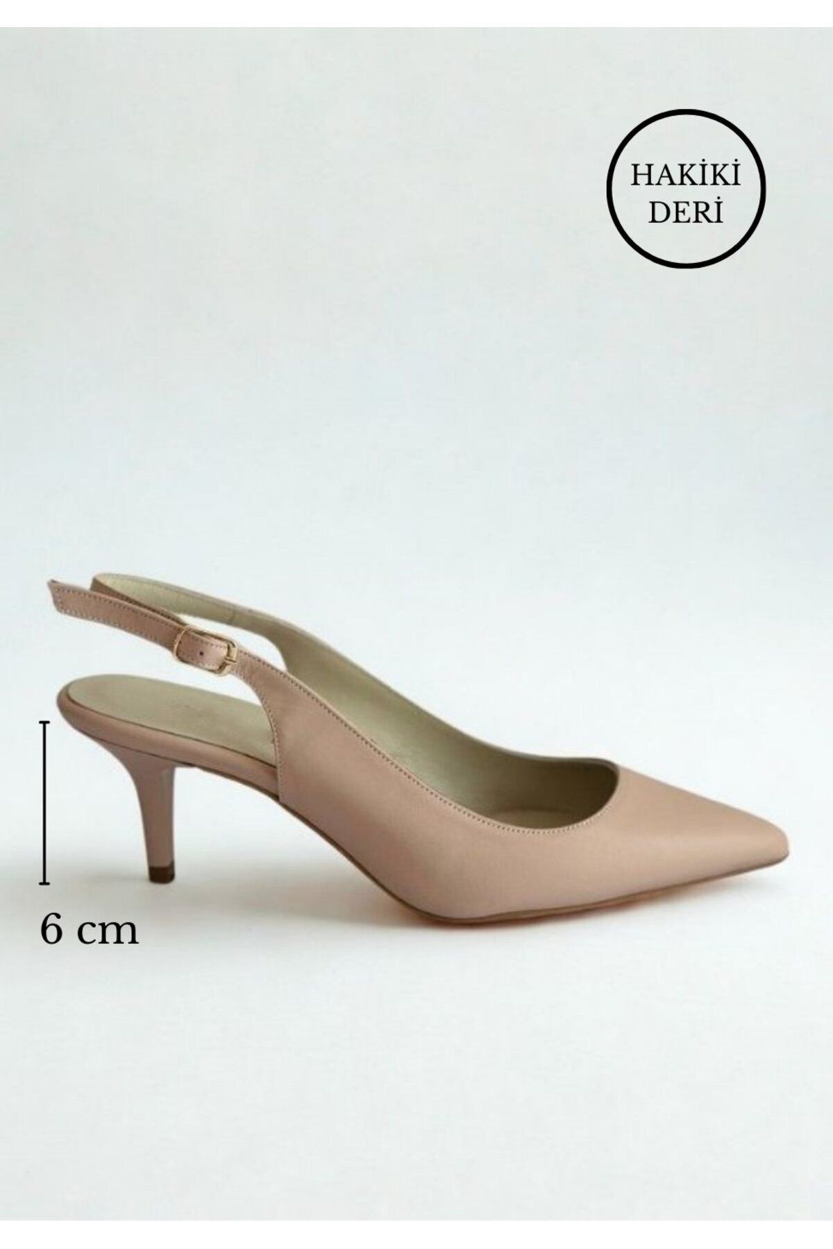 MY MADRE LEATHER SHOES Pudra Hakiki Deri Arkası Açık Alçak Topuklu Ayakkabı