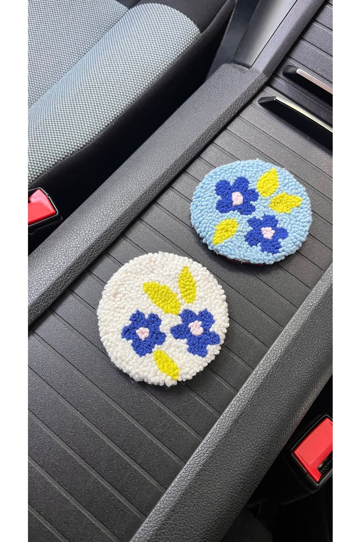DODOKİDSPARTY Çiçekli Punch Nakışlı Bardak Altlığı, 2’li Punch Needle Coaster Araba Aksesuarı