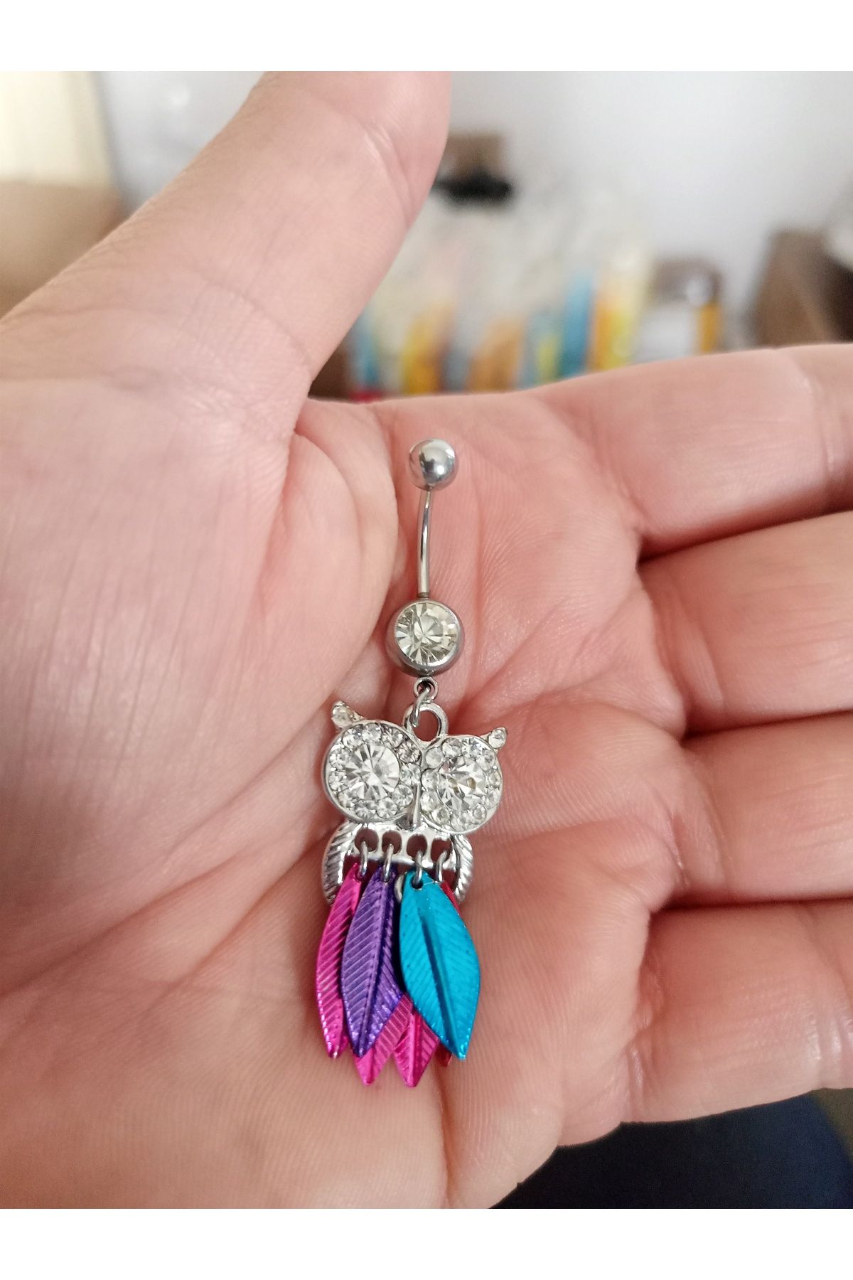 BUĞLEM Göbek Piercing Cerrahi Çelik 316L Gümüş Renk Paslanmaz Kararmaz baykuş