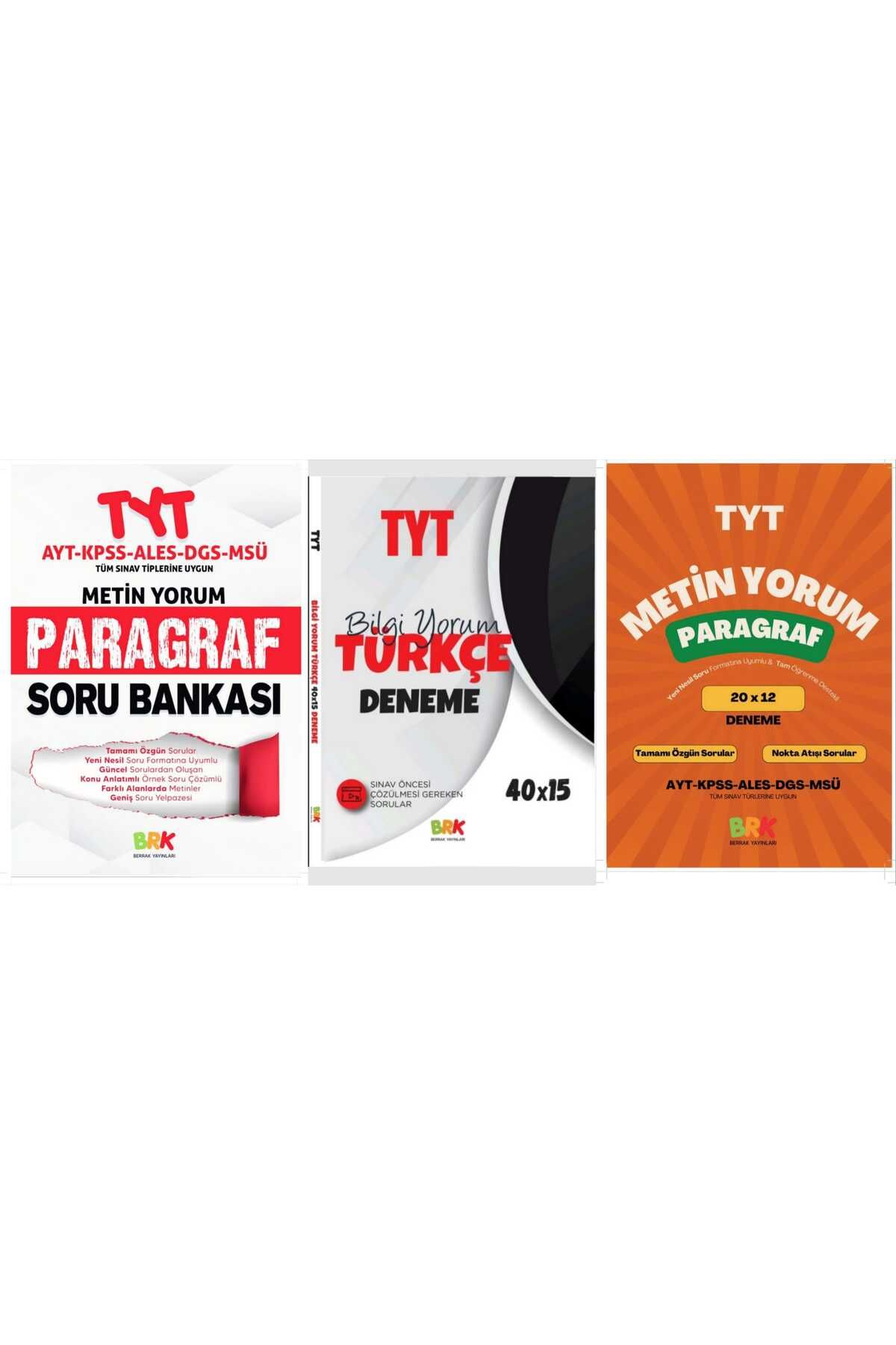 BRK BERRAK YAYINLARI TYT ÜÇLÜ SET PARAGRAF SORU BANKASI VE TYT DENEMELER