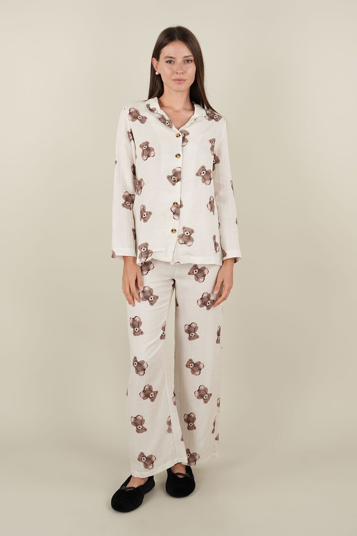 COLORDS Kadın Müslin Ayıcık Pijama Takımı