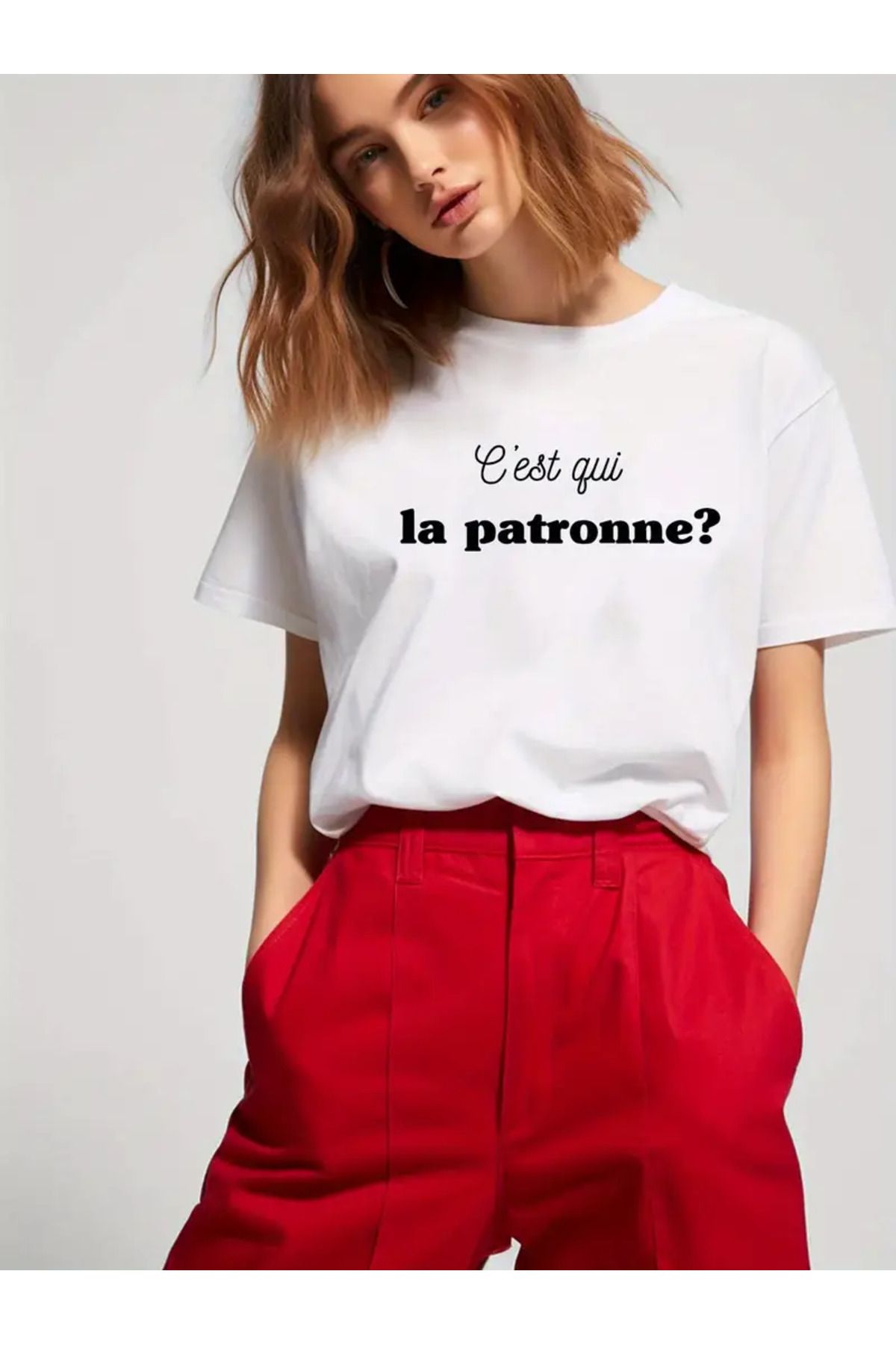 AEMİ Unisex La Patronne PATRON Baskılı %100 Pamuk Oversize T-shirt