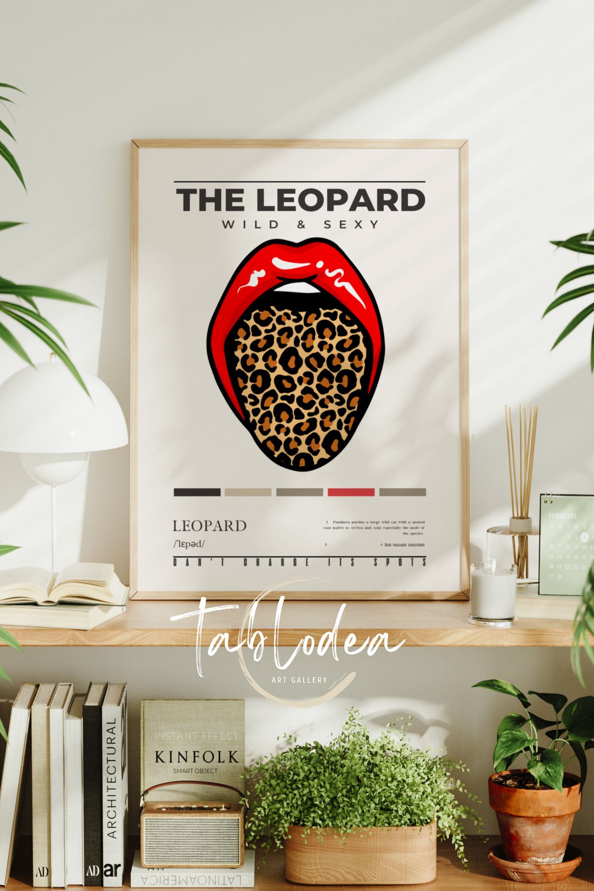 tablodea The Leopard Modern Çerçeveli Poster Tablo, Yazılı Leopar Desenli Dekoratif Retro Duvar Tablosu