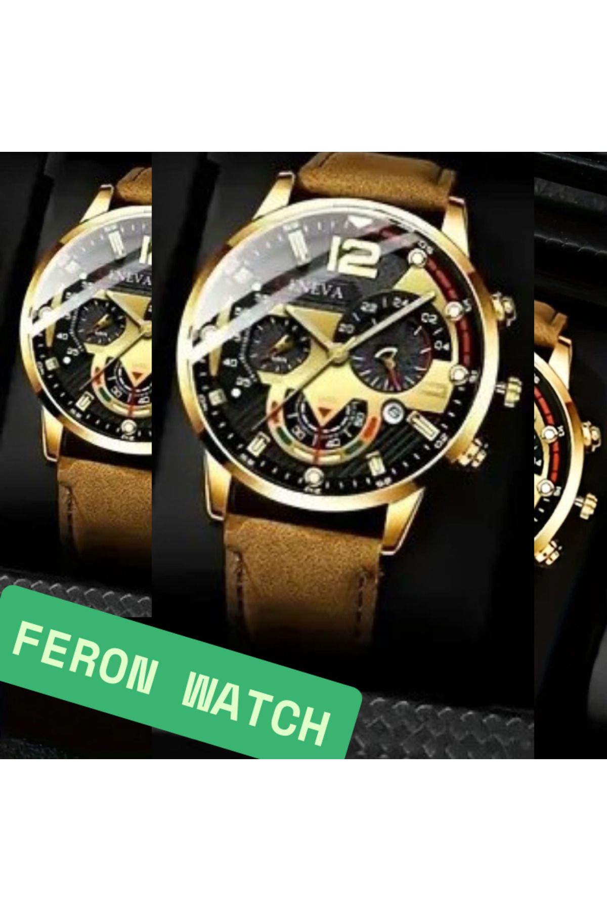 Feron accessories Erkek Kol Saati - Deri Kayışlı Analog Spor Saat E-0217