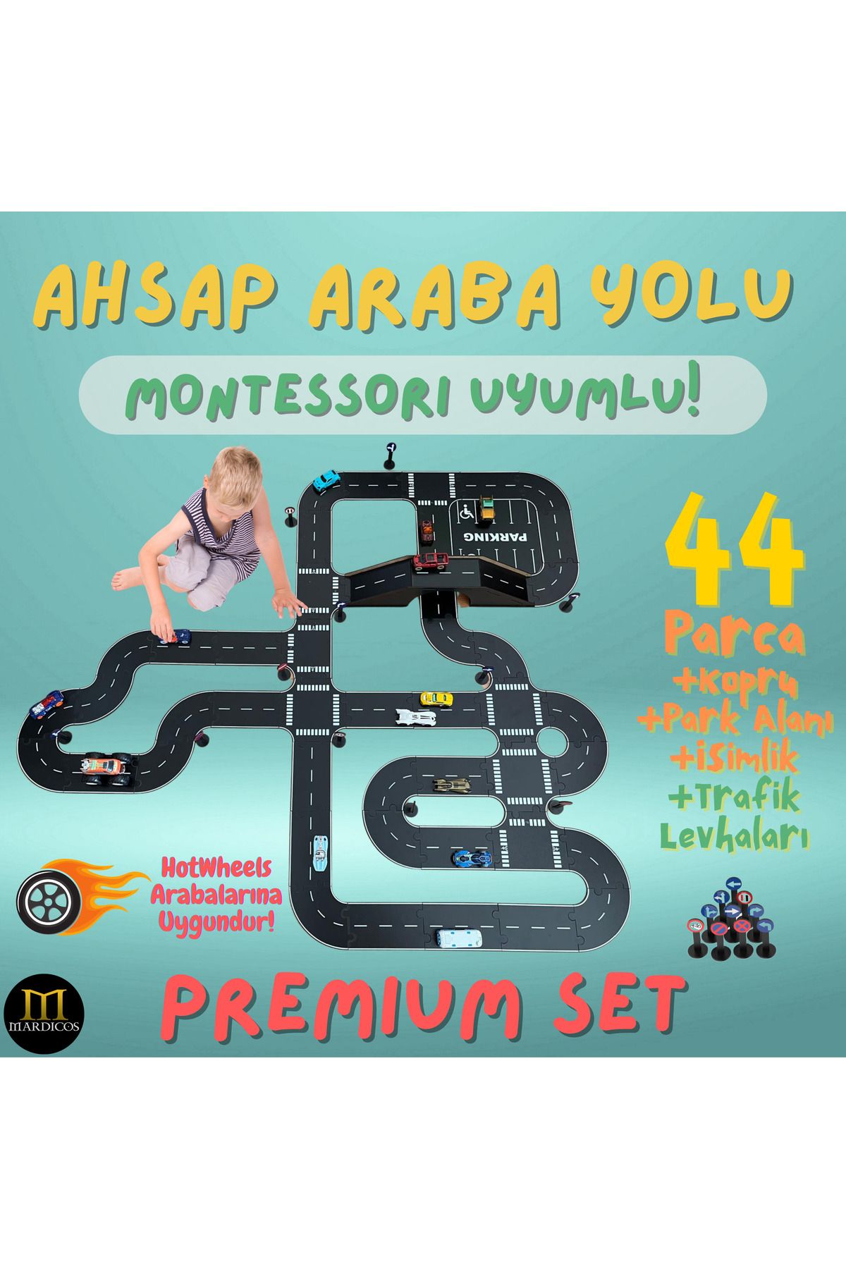 Mardicos Montessori Uyumlu Ahşap Araba Yolu Seti – Kur, Oyna, Keşfet!