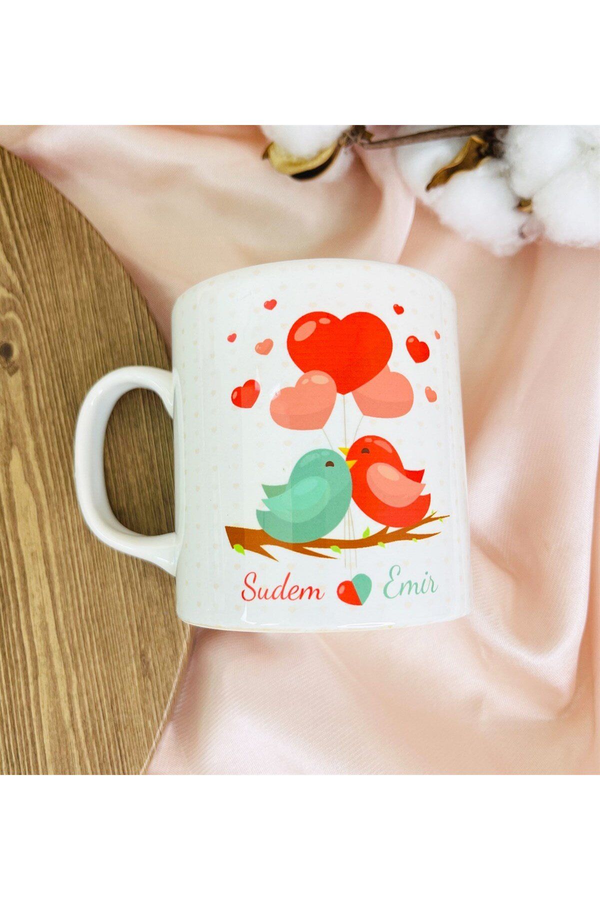 Gift Moda Kişiye Özel Sevgili Kuşlar Tasarımlı Kupa Bardak
