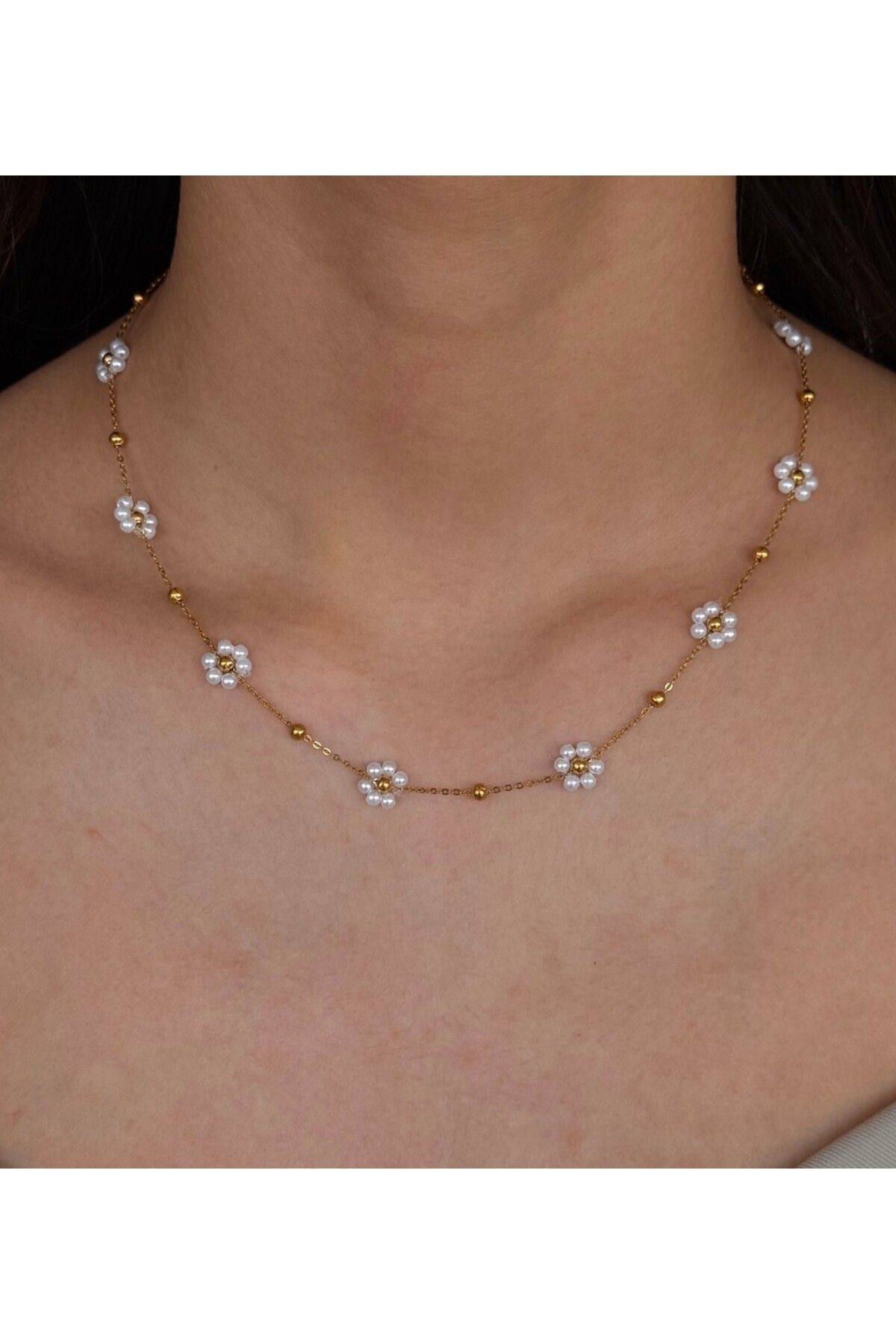 H&B Design Çelik Papatya Detay Choker & Kolye