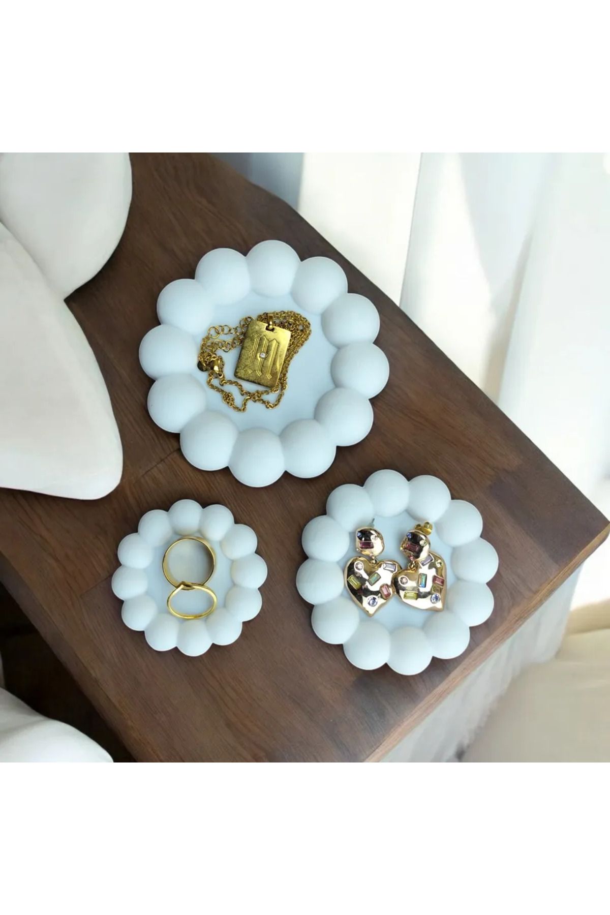 GearStudio Bubble Pinterest Set – 3'lü Takı ve Aksesuar Tabağı Çiçek Model