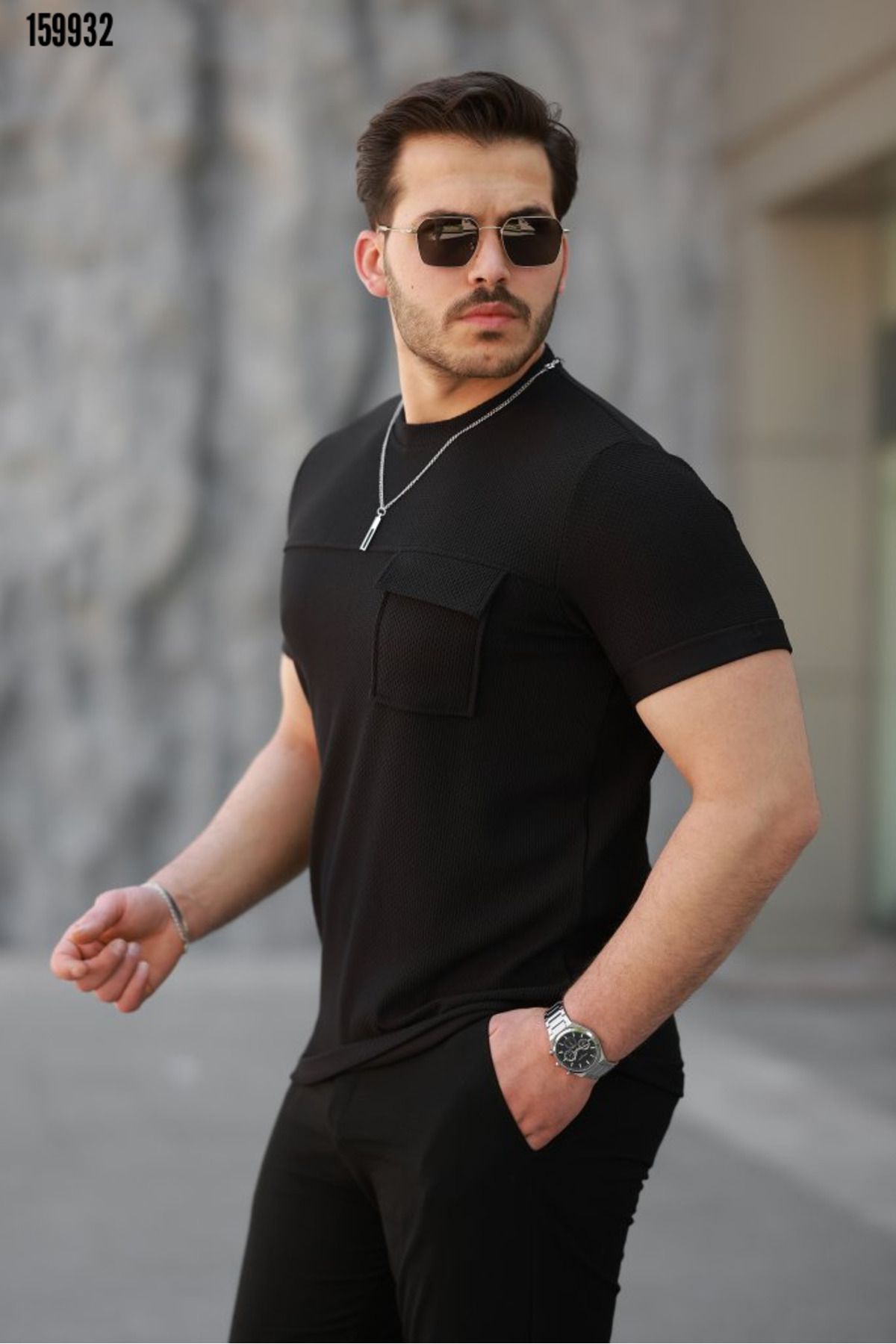 moda wanilia Erkek Kolye Detaylı Cepli Kısa Kollu T-shirt