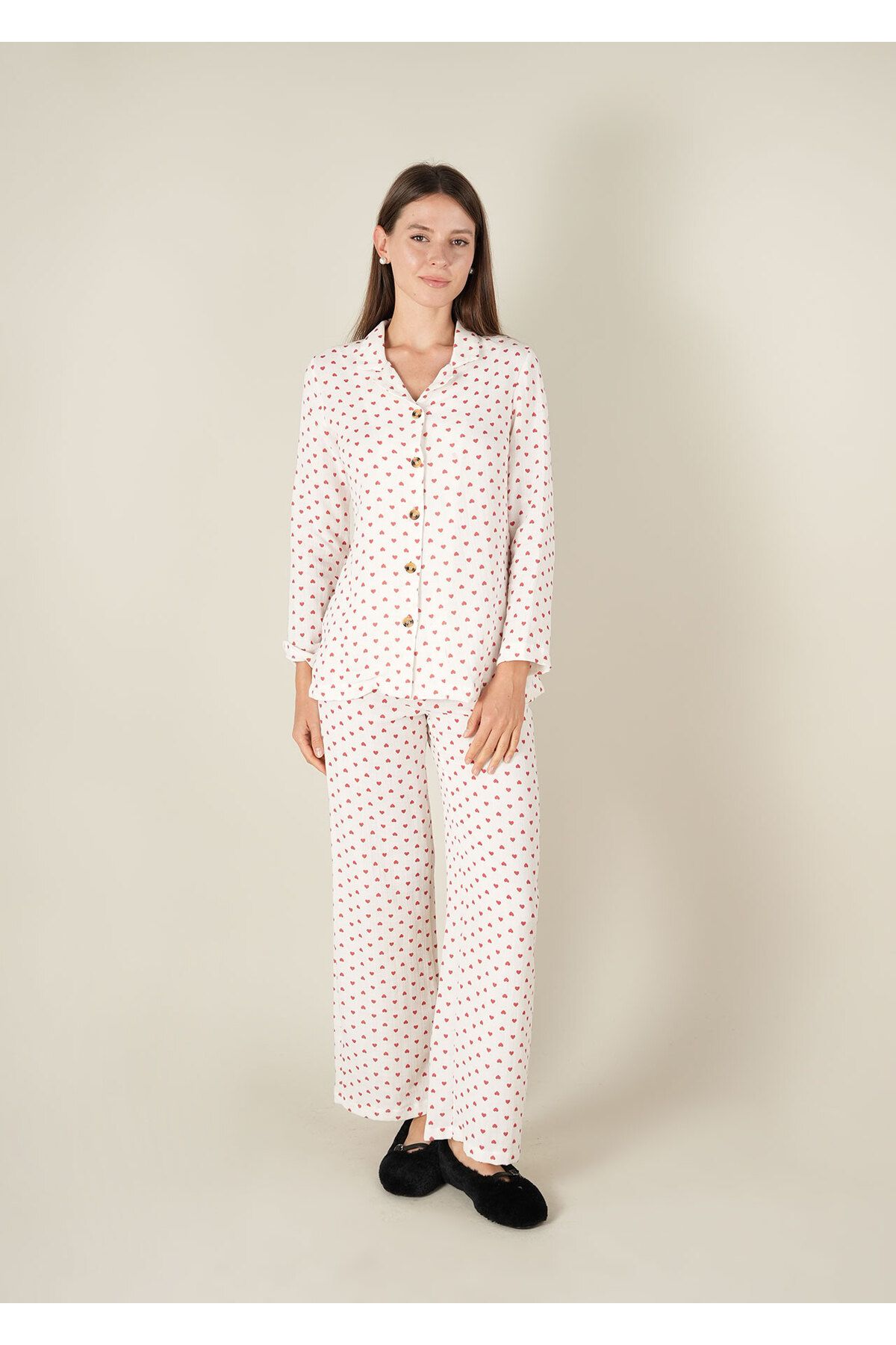 COLORDS Kadın Müslin Kalpli Pijama Takımı
