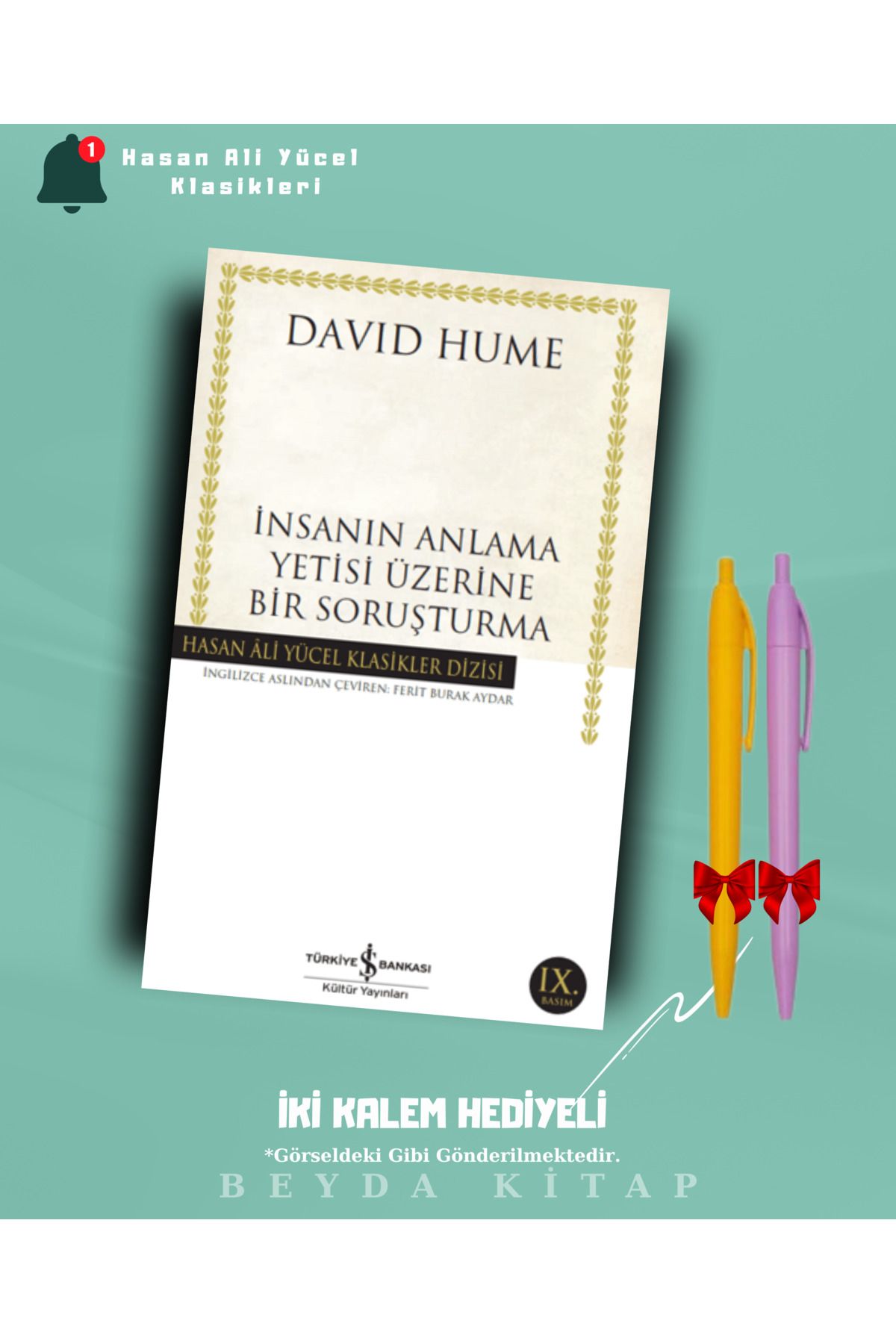 TÜRKİYE İŞ BANKASI KÜLTÜR YAYINLARI İnsanın Anlama Yetisi - David Hume - İki Kalem Hediyeli - Hasan Ali Yücel Klasikleri - HAYKLM