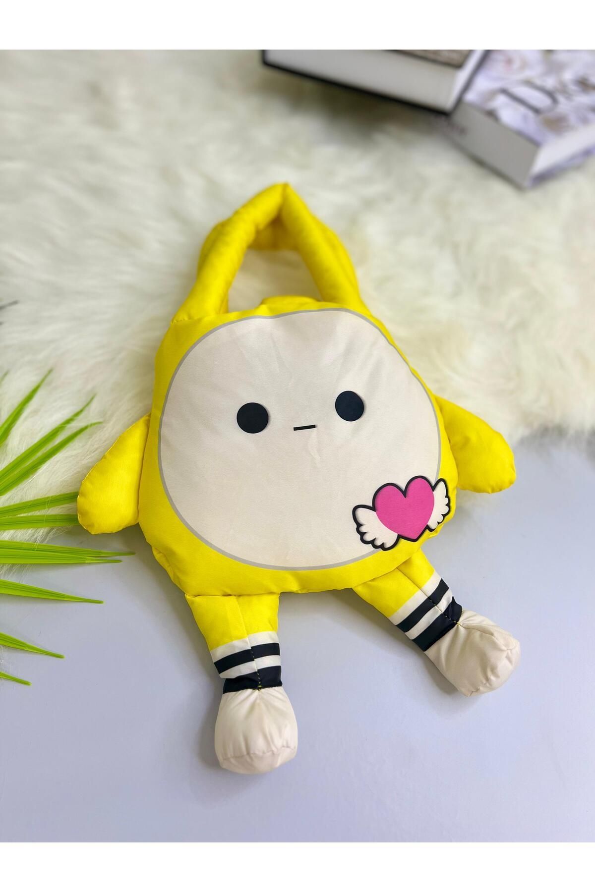 mislina kids Mini Kalpli Sarı Peluş Karakter Çanta