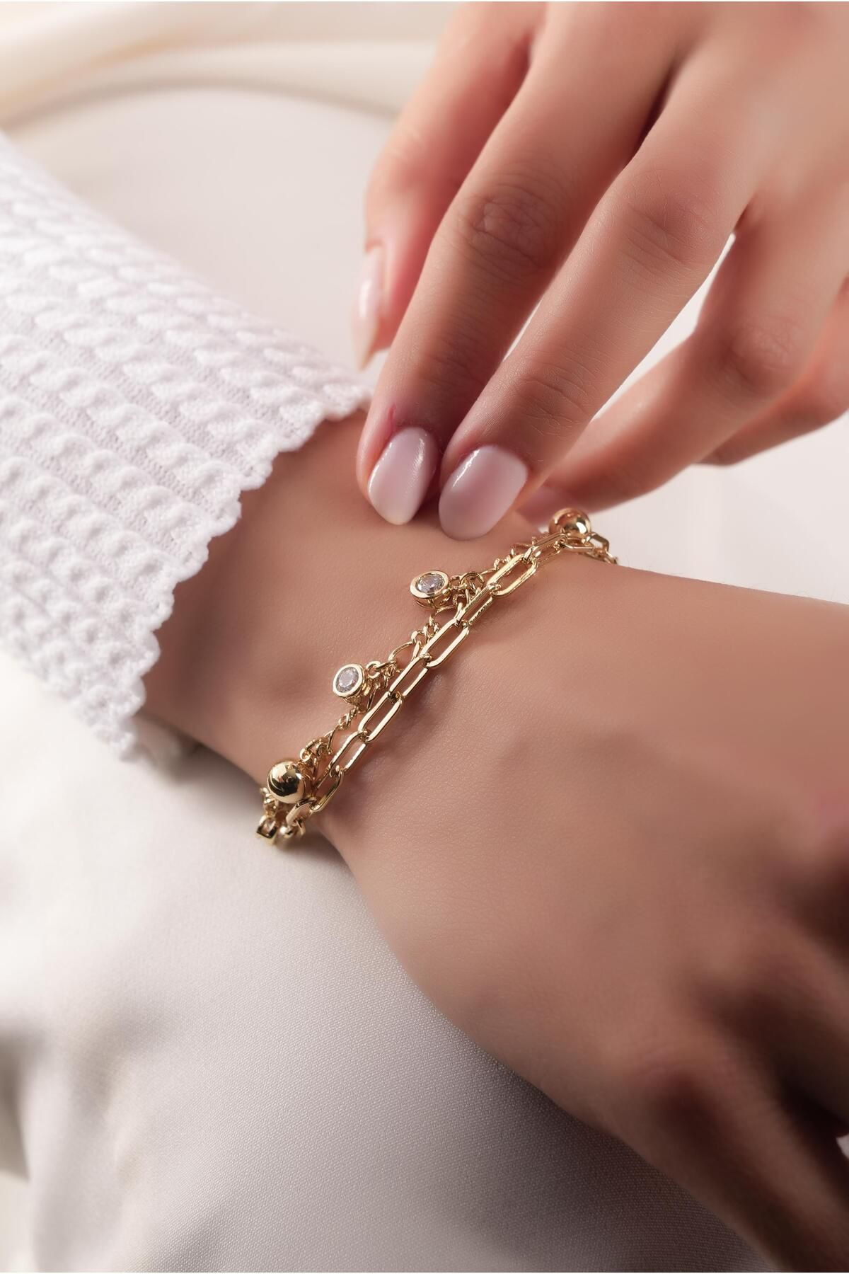 Çlk Accessories Xuping Renk Atmaz İki Sıra Topcuk Bileklik 70867