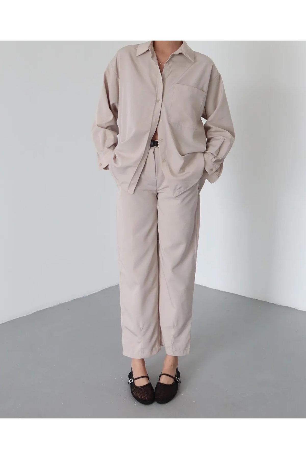 My Blog-Natural Marlin Belted Shirt Trousers Set - 8453 4