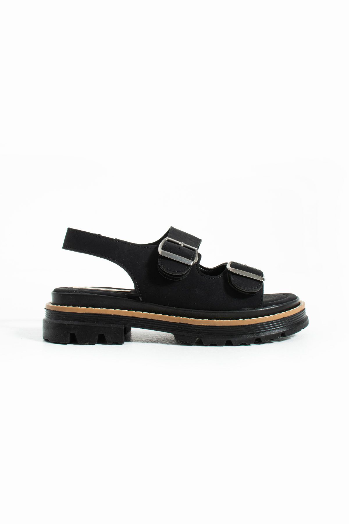 Gökçe Shoes Leslie Siyah Nubuk Kemer Toka Detay Kadın Sandalet