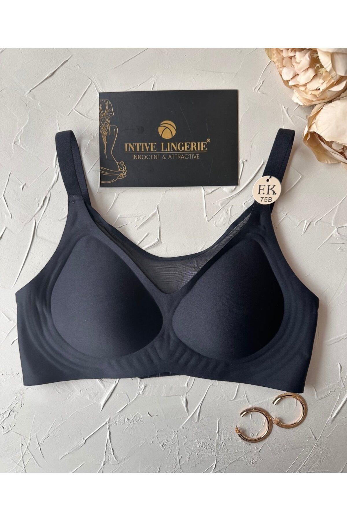 İntive Lingerie Audrey Önü Esnek File Detaylı Hafif Destekli Balensiz Dikişsiz İz Belli Etmez Kopçalı Sütyen