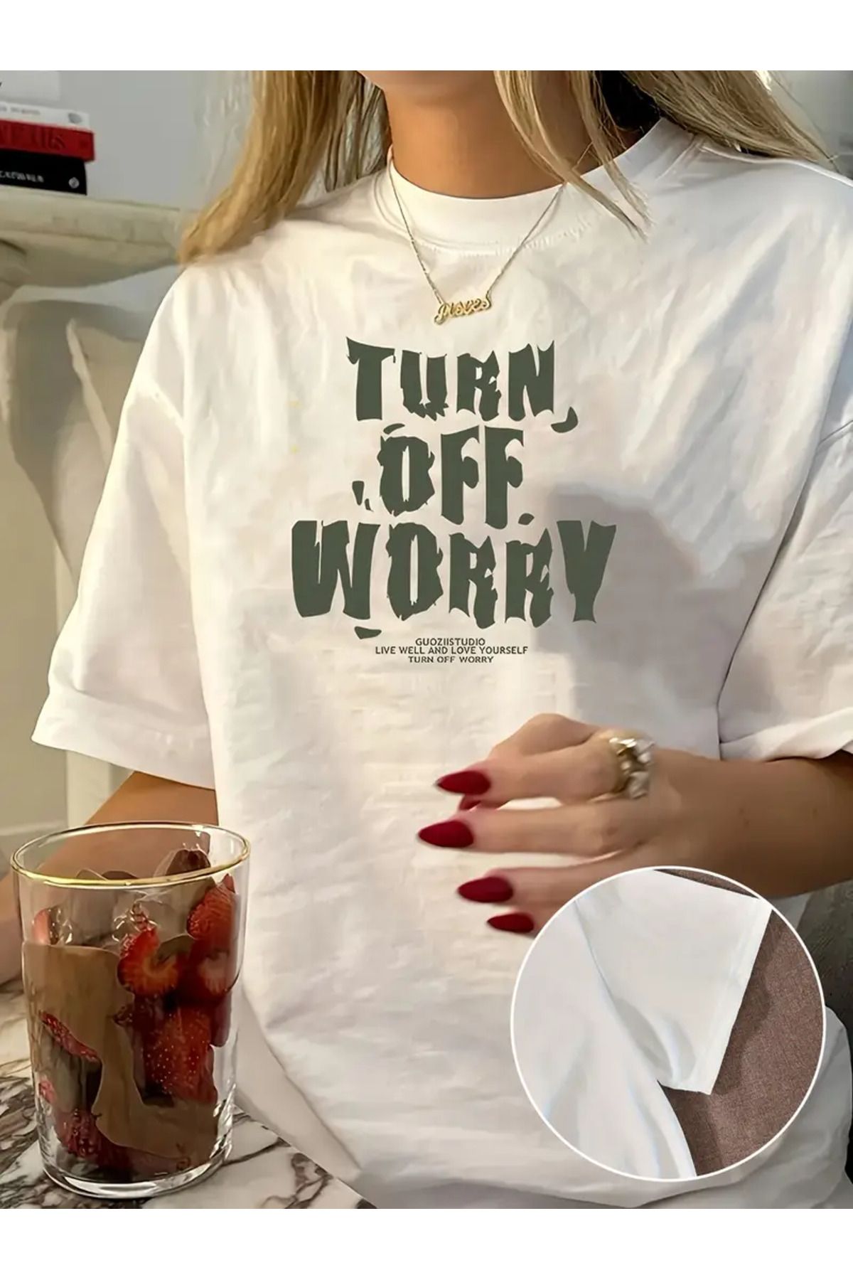 AEMİ Unisex Turn Off Worry Baskılı %100 Pamuk Oversize T-shirt