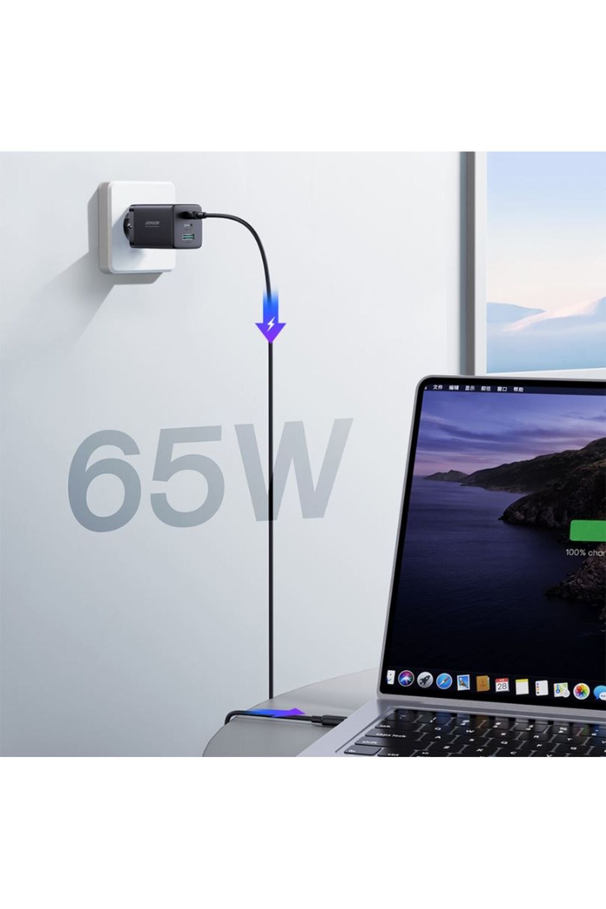 REDz Accessories-Adaptor de priză 65w tip C, cablu 3 în 1, Joyroom Jr-tcg01, 2 porturi USB x tip C, negru 5