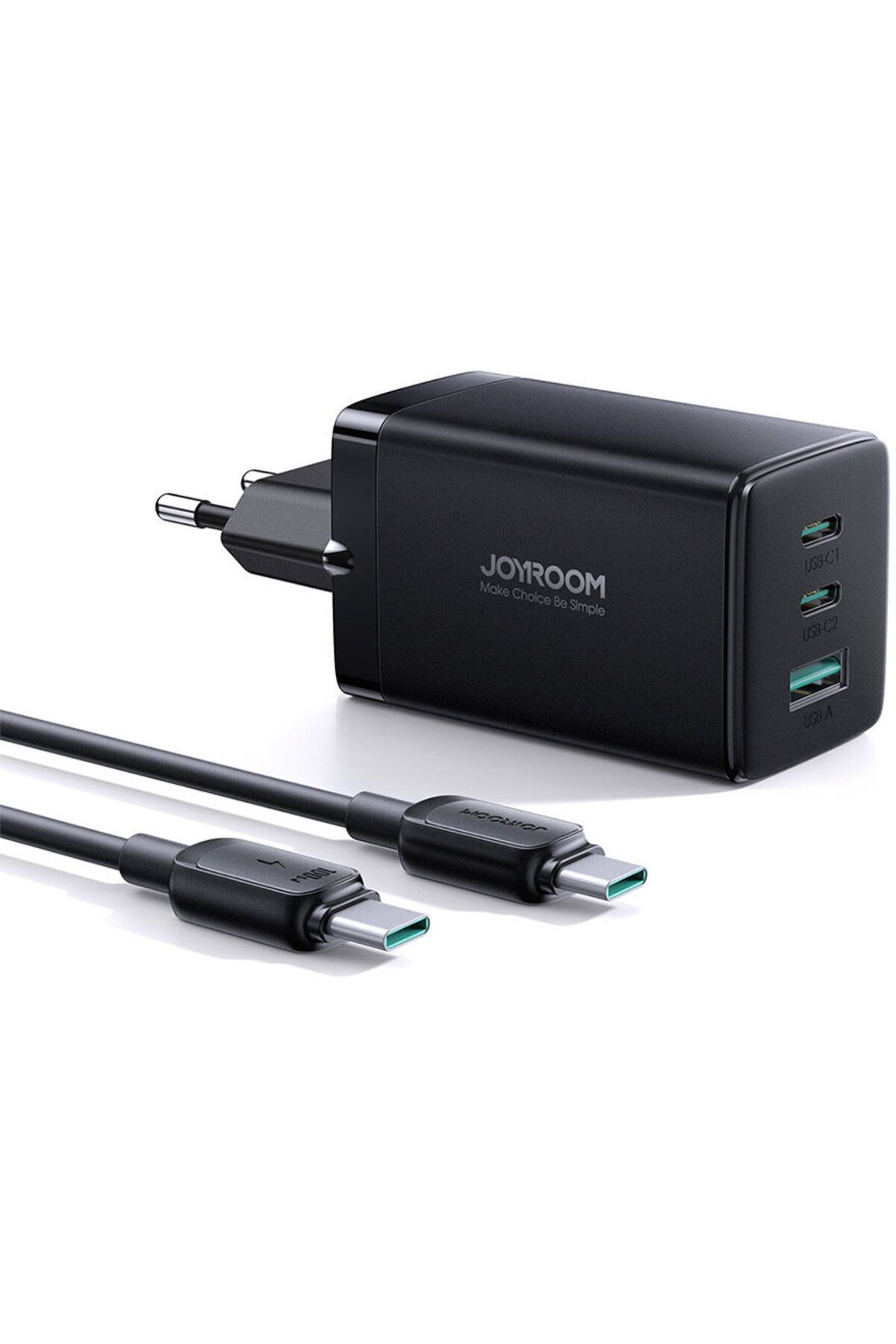 REDz Accessories-Adaptor de priză 65w tip C, cablu 3 în 1, Joyroom Jr-tcg01, 2 porturi USB x tip C, negru 1