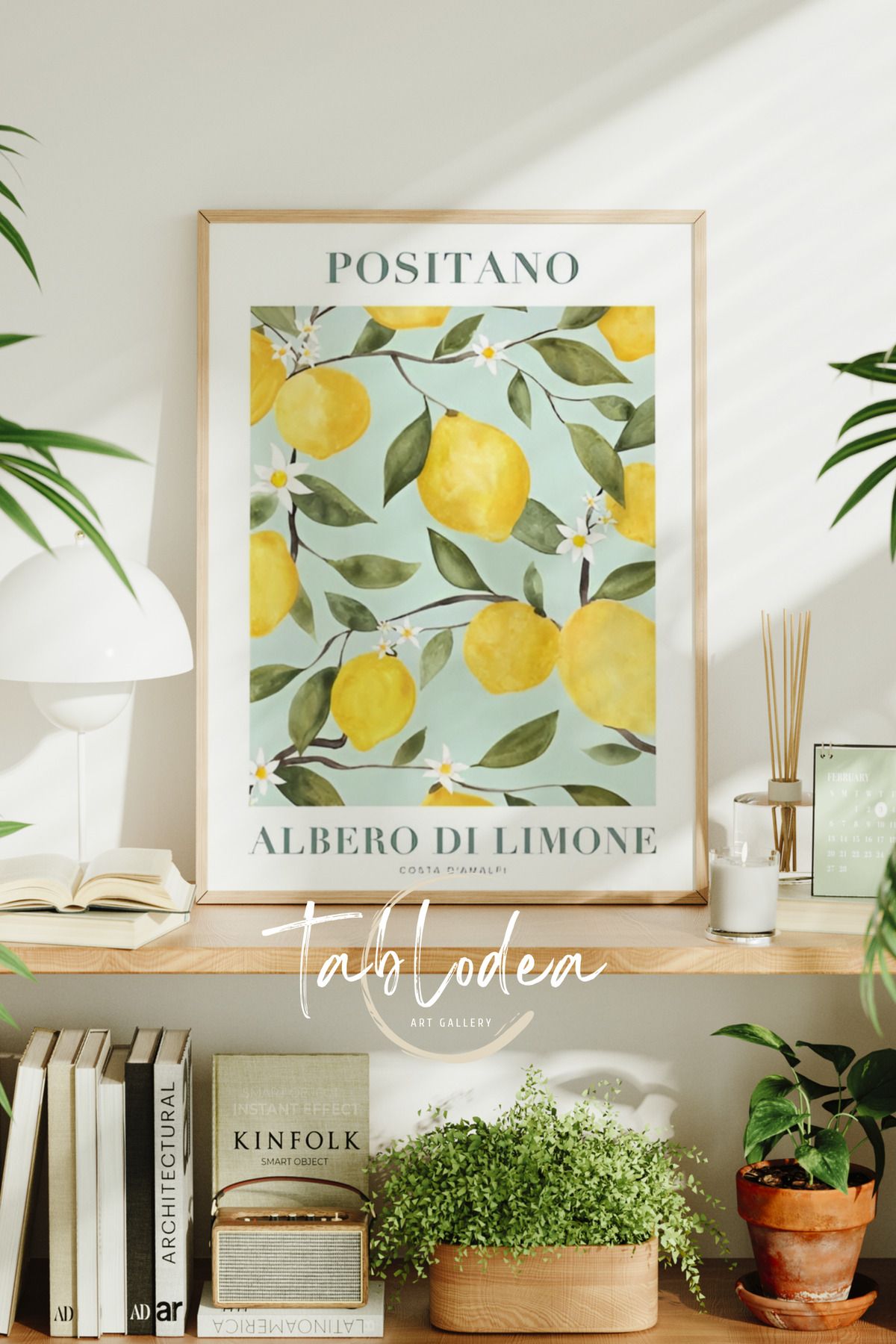 tablodea Bohem Limon Ağacı Temalı Modern Çerçeveli Poster Tablo, Minimalist Dekoratif Balkon Mutfak Tablosu