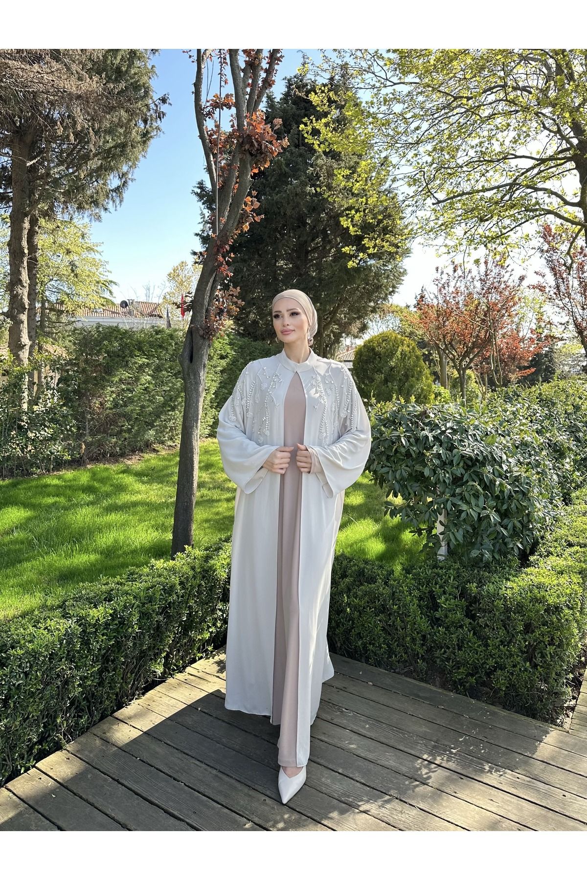 Melisa Boutique By Selma Özkan 6222 Mimoza El İşlemeli Taş Detaylı Abaya