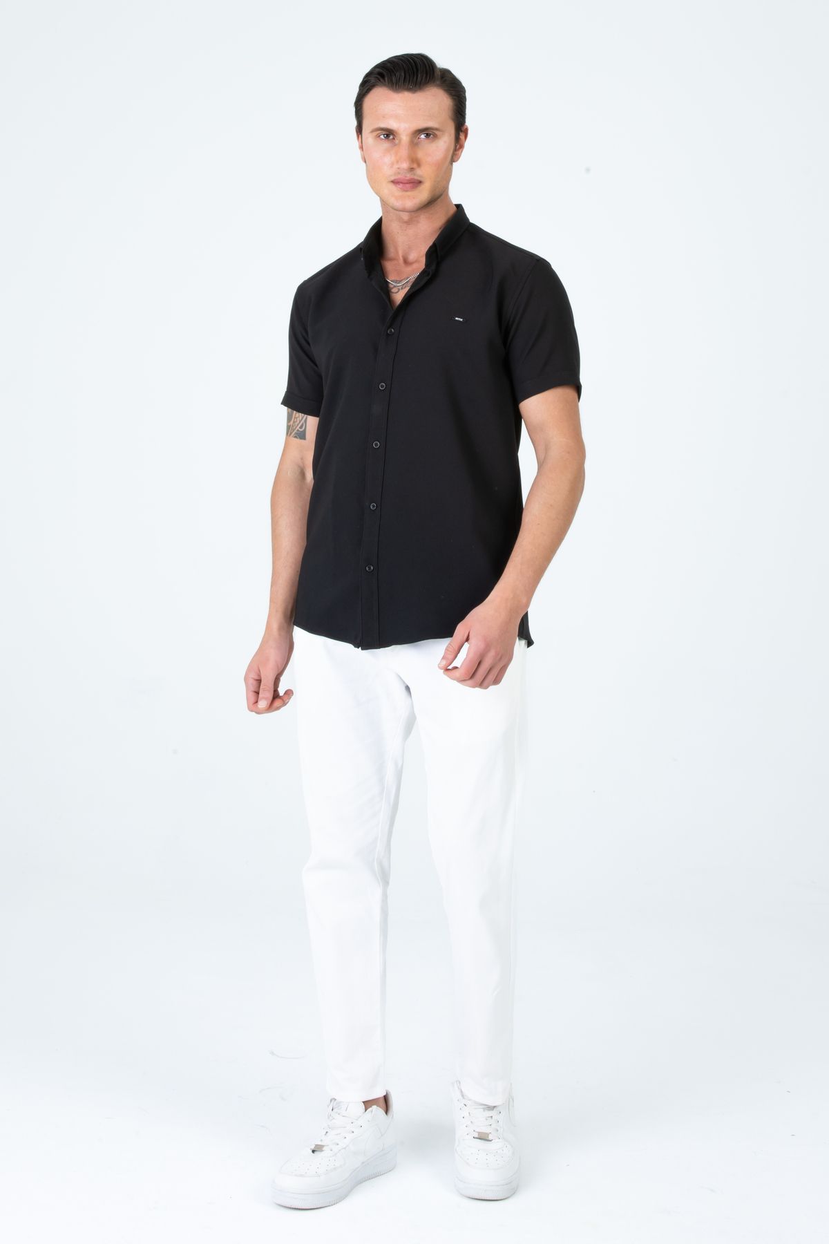 Artı1 Erkek Slim Fit Dar Kesim Kısa Kollu Nefes Alan Örme Doku Yazlık Erkek Gömlek