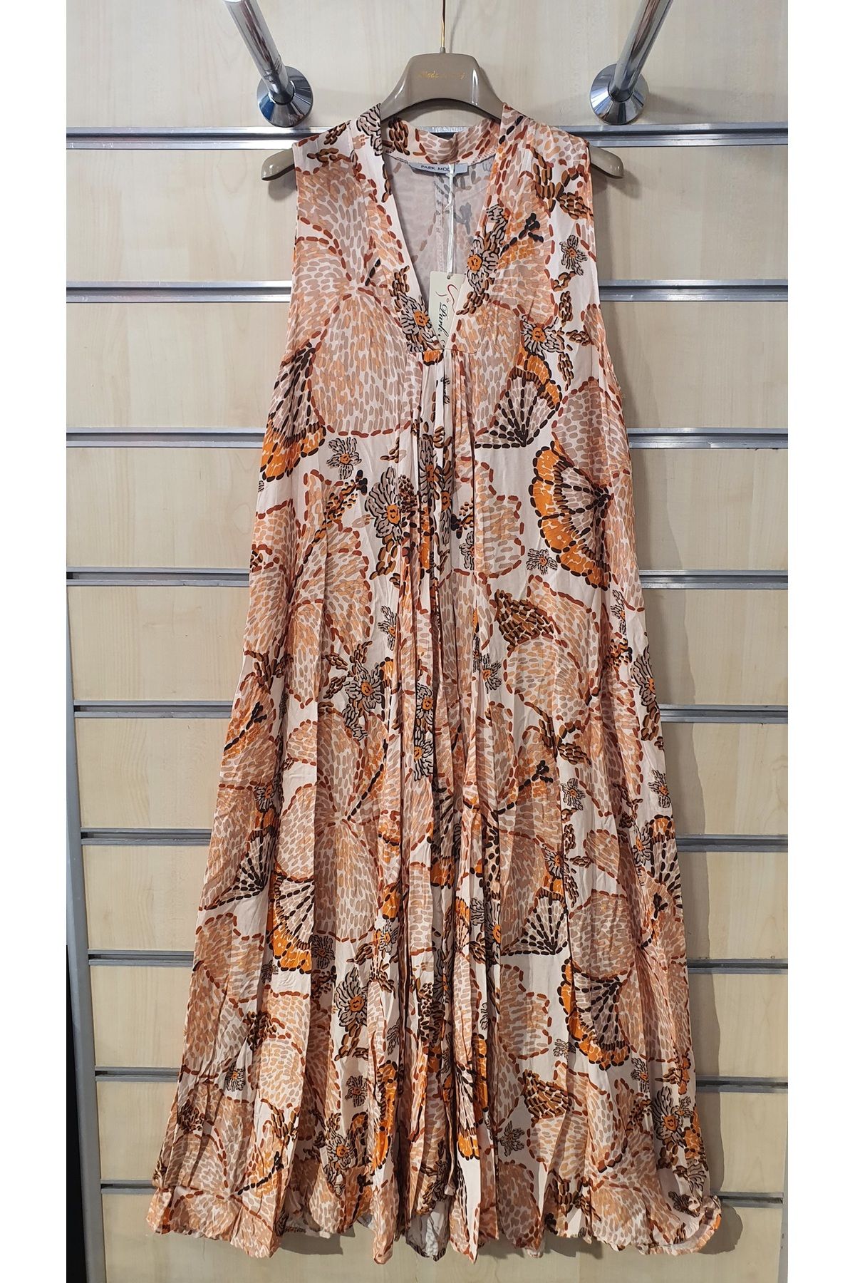 Park Moda DESENLİ KOLSUZ VİSKON UZUN ELBİSE