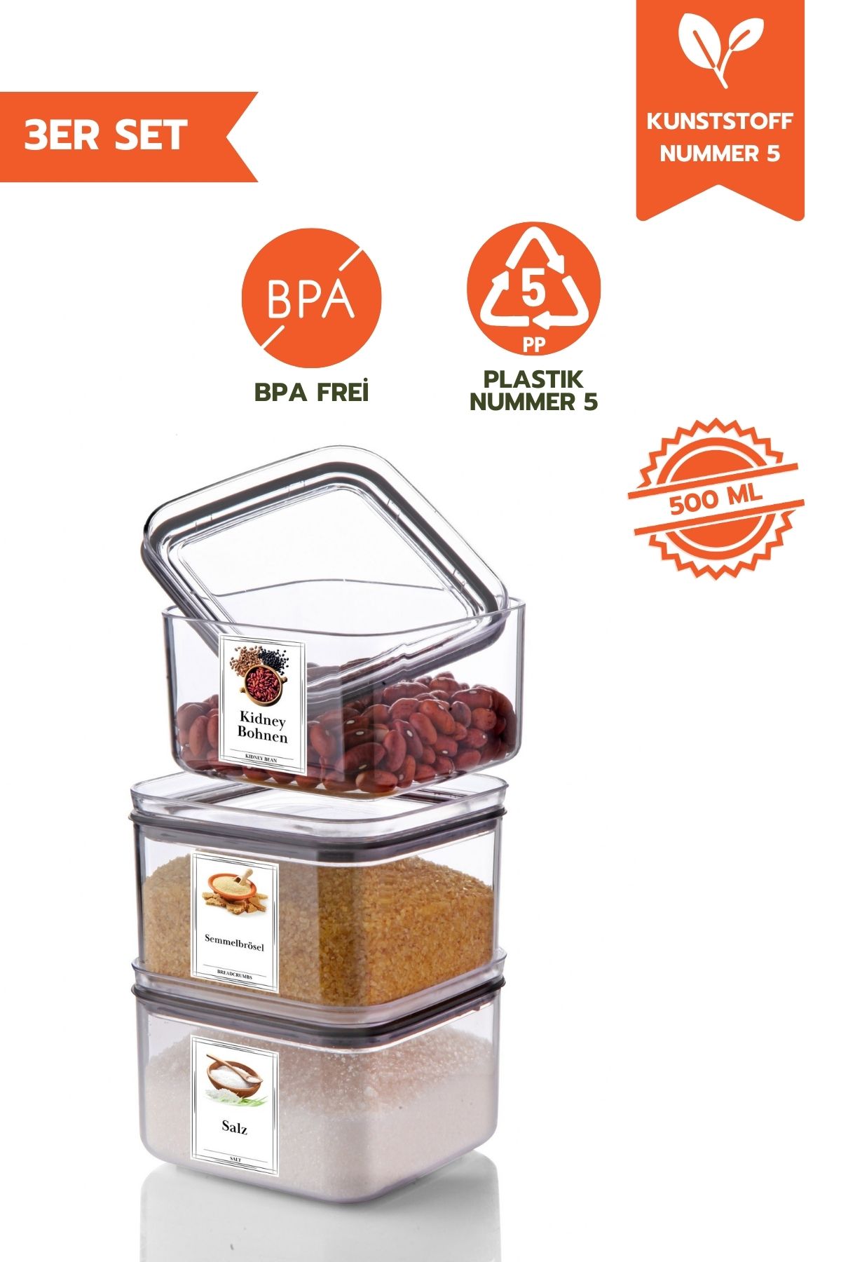 Ginza Maison-0.5 Lt Square Storage Container With Lid 3 Pieces 1