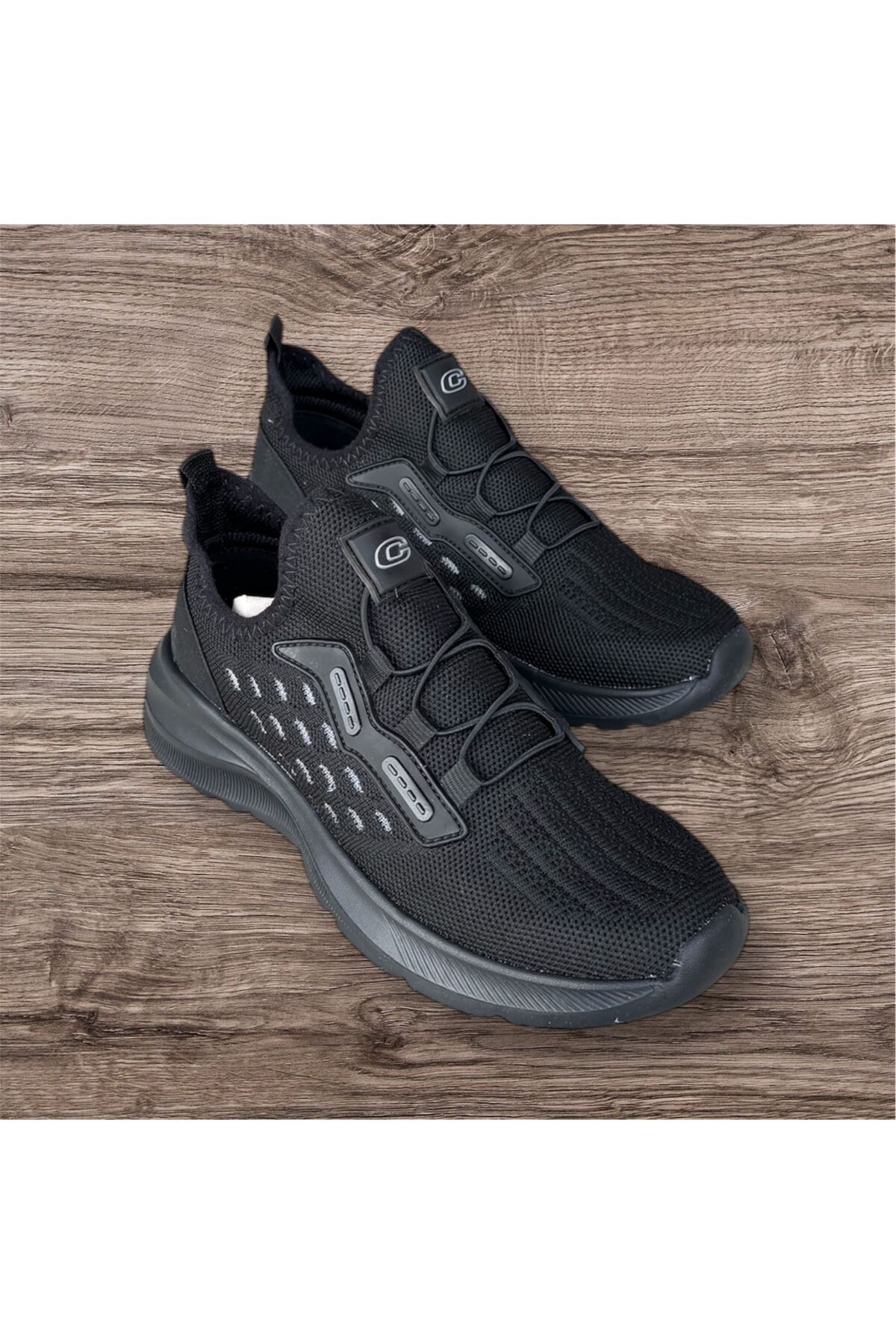 Compax kadın siyah bej bağcıksız ortopedik taban yazlık spor ayakkabı sneaker