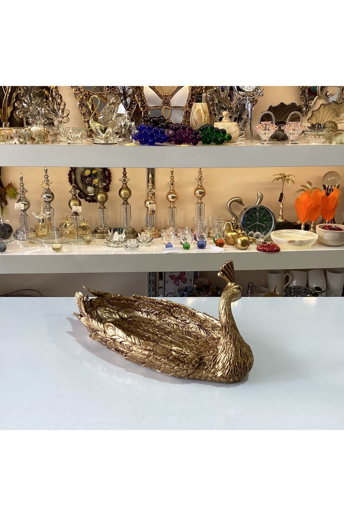 Gold home design Dekoratif Tavus Kuşu Şekerlik Ve Gondol Gold